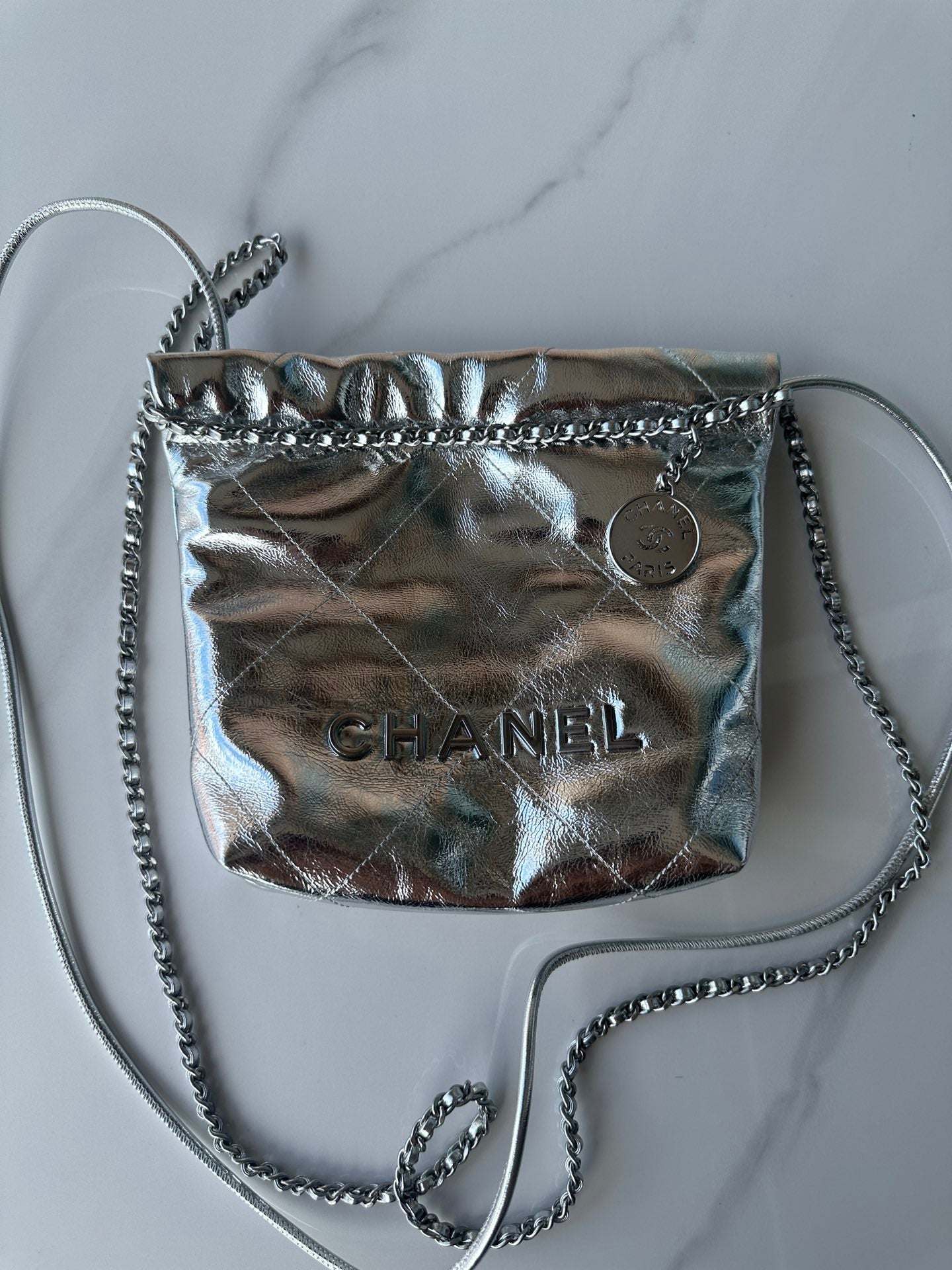 CC MINI 20 BAG IN SILVER METALLIC LAMBSKIN