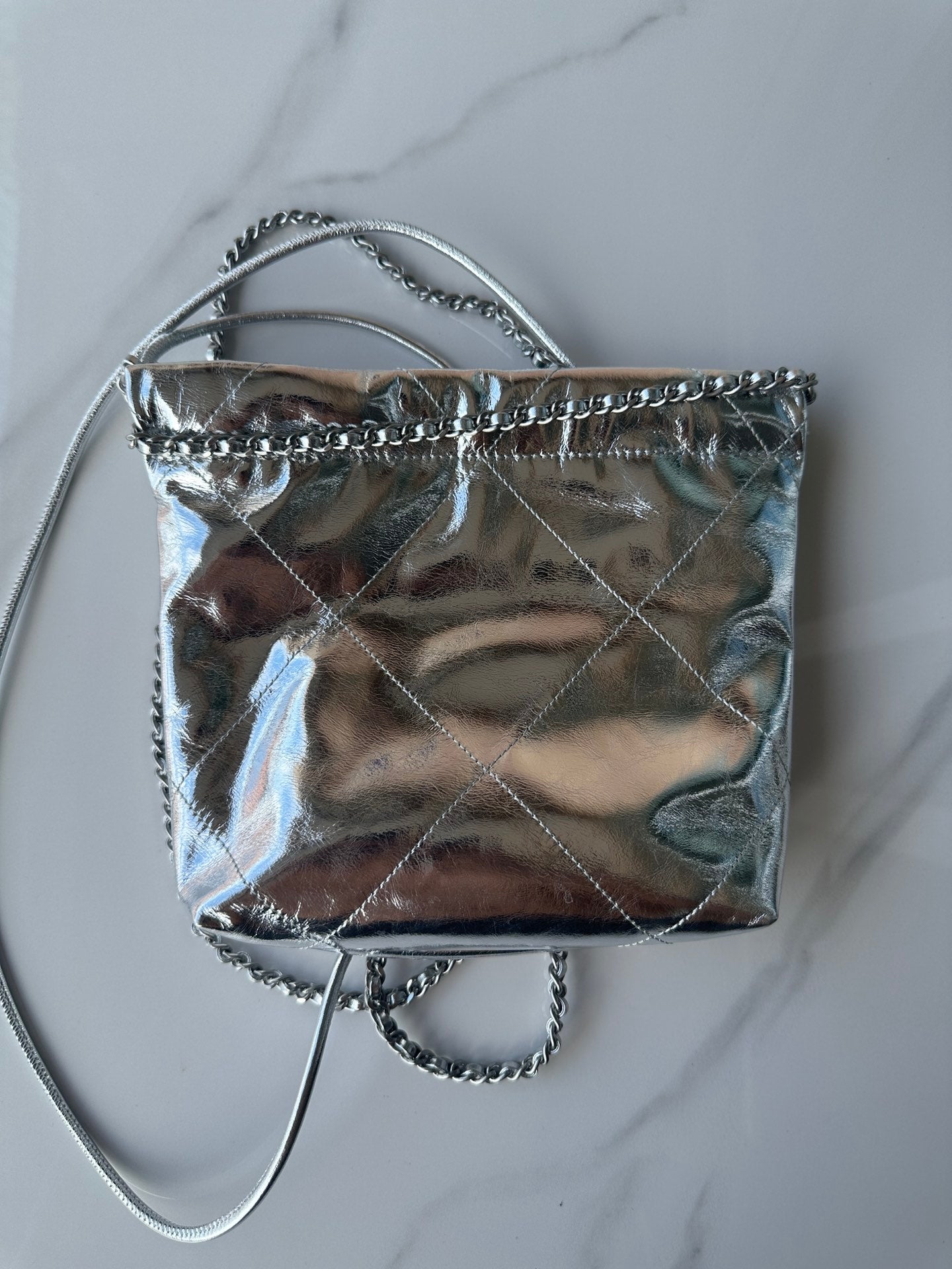 CC MINI 20 BAG IN SILVER METALLIC LAMBSKIN