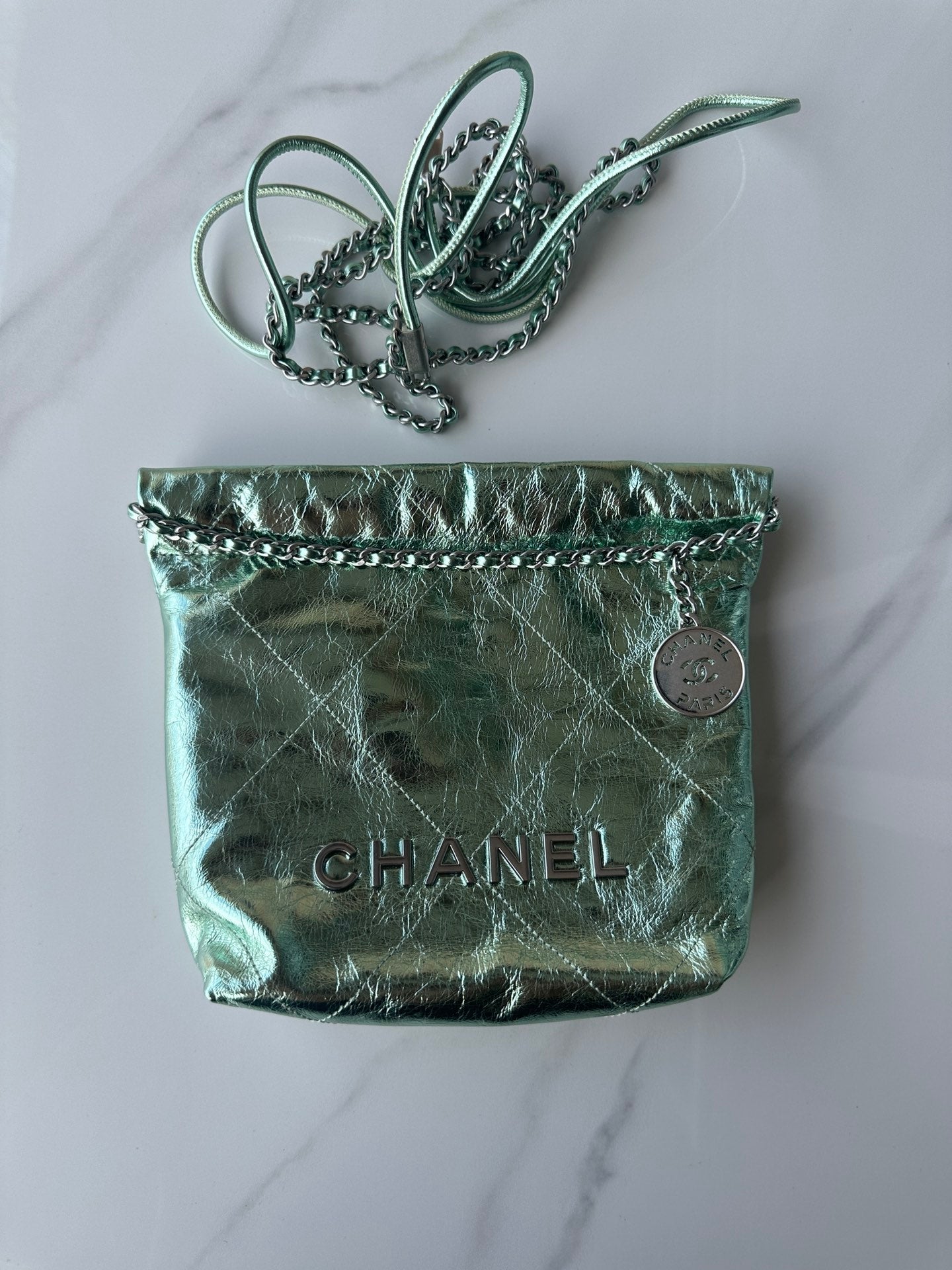 CC MINI 20 BAG IN SEA GREEN METALLIC LAMBSKIN