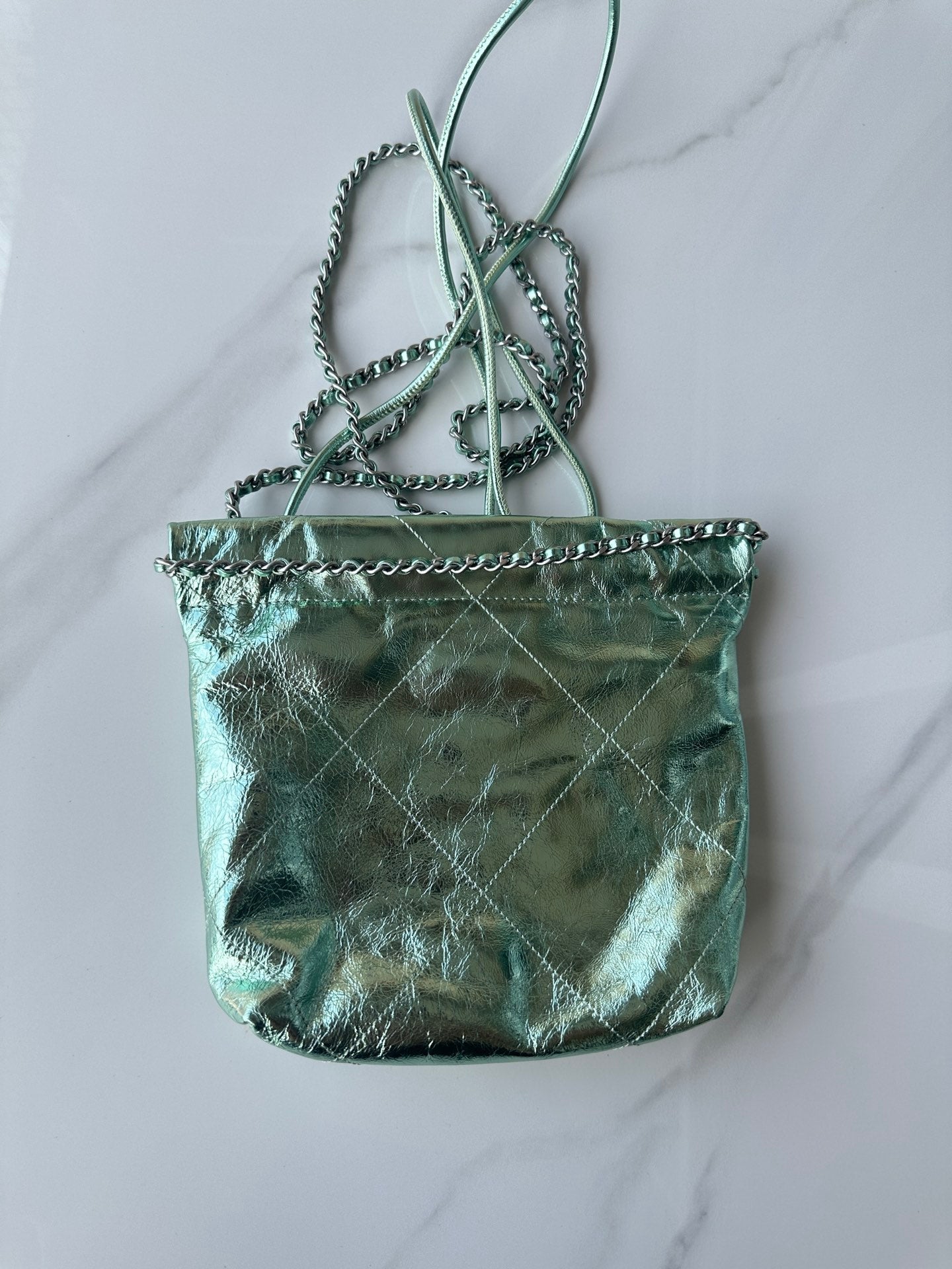 CC MINI 20 BAG IN SEA GREEN METALLIC LAMBSKIN