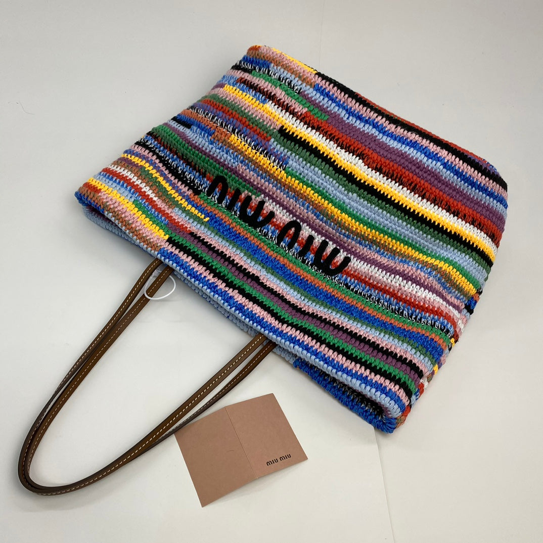 LARGE SHOPPING BAG 40 IN COLORFUL WOOL AND LEATHER STRAP