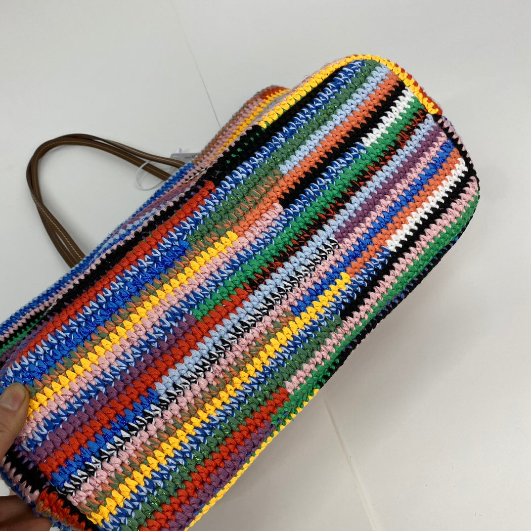 LARGE SHOPPING BAG 40 IN COLORFUL WOOL AND LEATHER STRAP