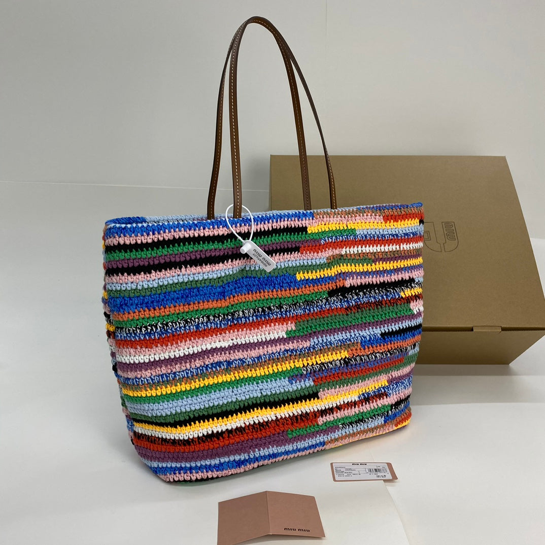 LARGE SHOPPING BAG 40 IN COLORFUL WOOL AND LEATHER STRAP