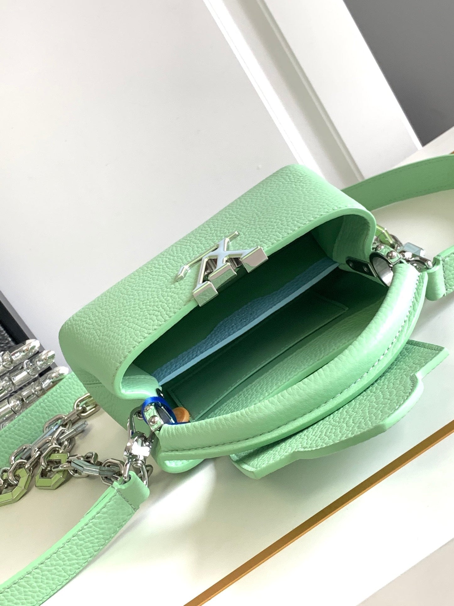 CAPUCINES MINI 21 IN LIGHT GREEN TAURILLON SILVER HARDWARE