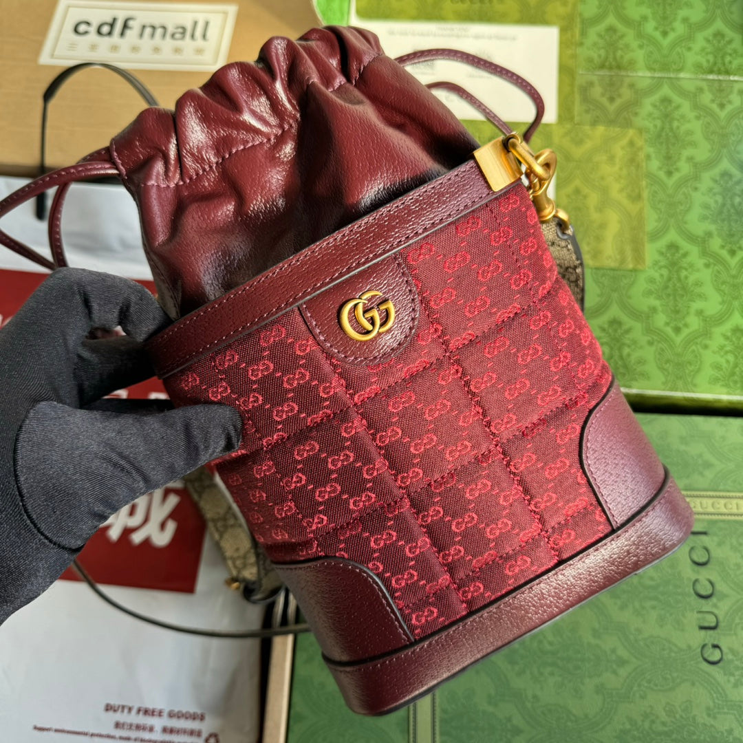 BUCKET BAG 18 IN BURGUNDY RED CANVAS AND CALFSKIN GOLD HARDWARE