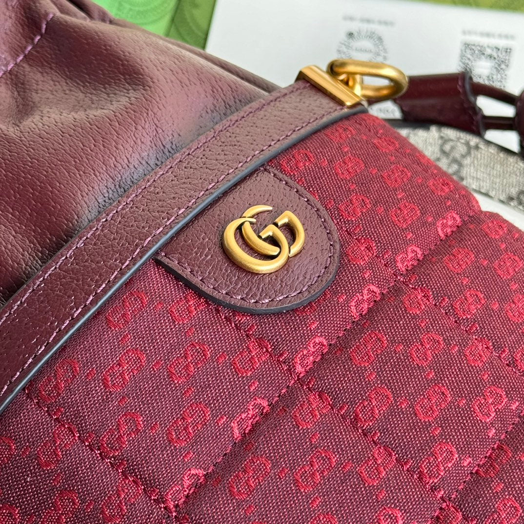 BUCKET BAG 18 IN BURGUNDY RED CANVAS AND CALFSKIN GOLD HARDWARE