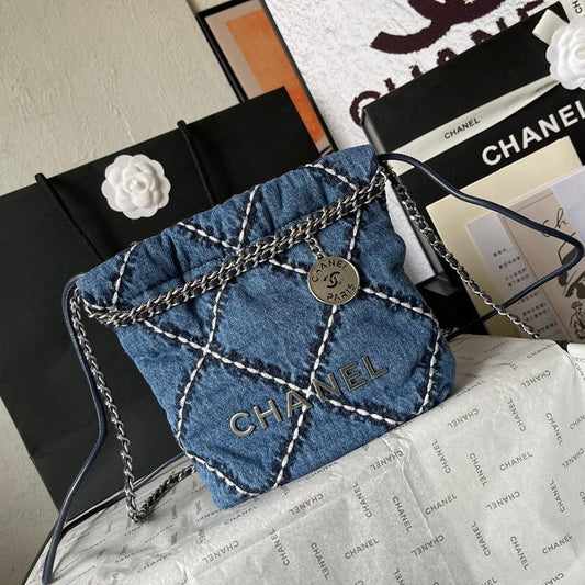 CC MINI 20 CROSSBODY BAG IN BLUE DENIM WITH CHAIN