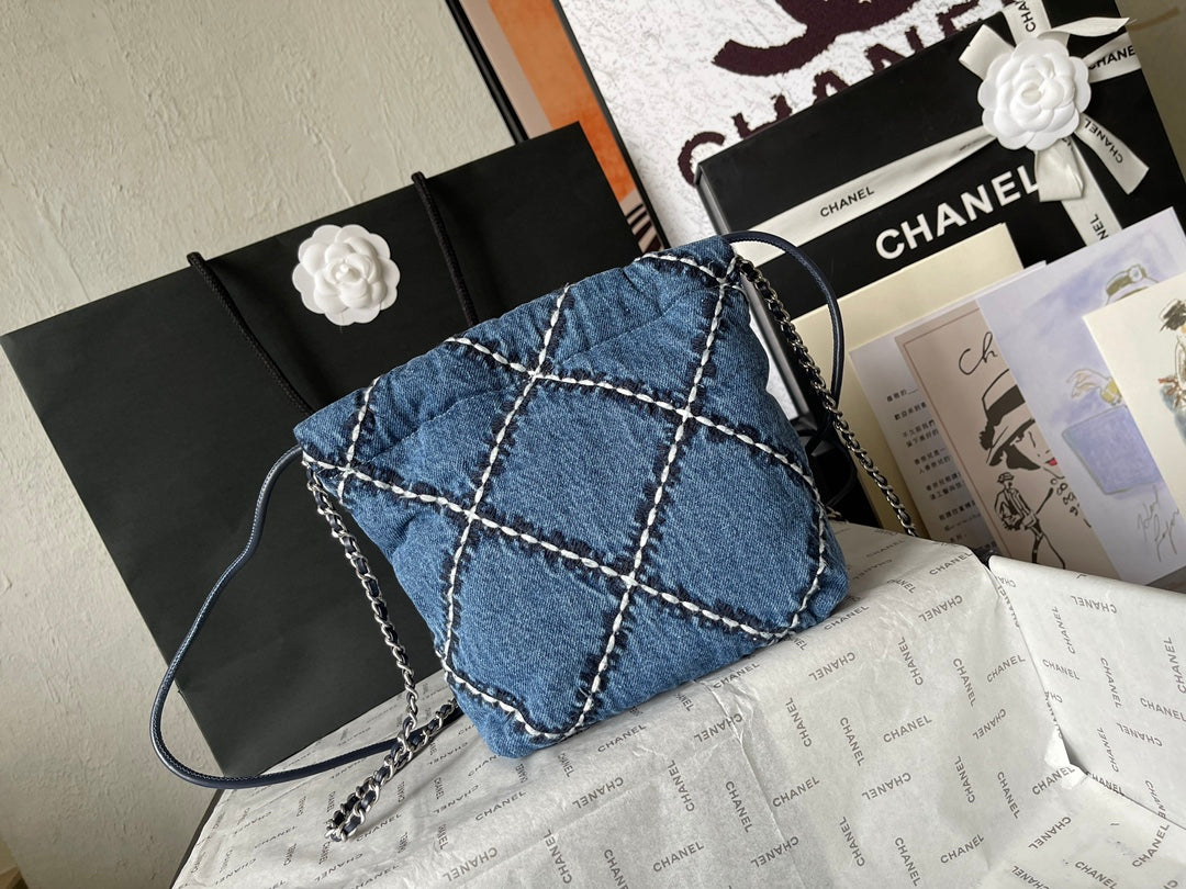 CC MINI 20 CROSSBODY BAG IN BLUE DENIM WITH CHAIN