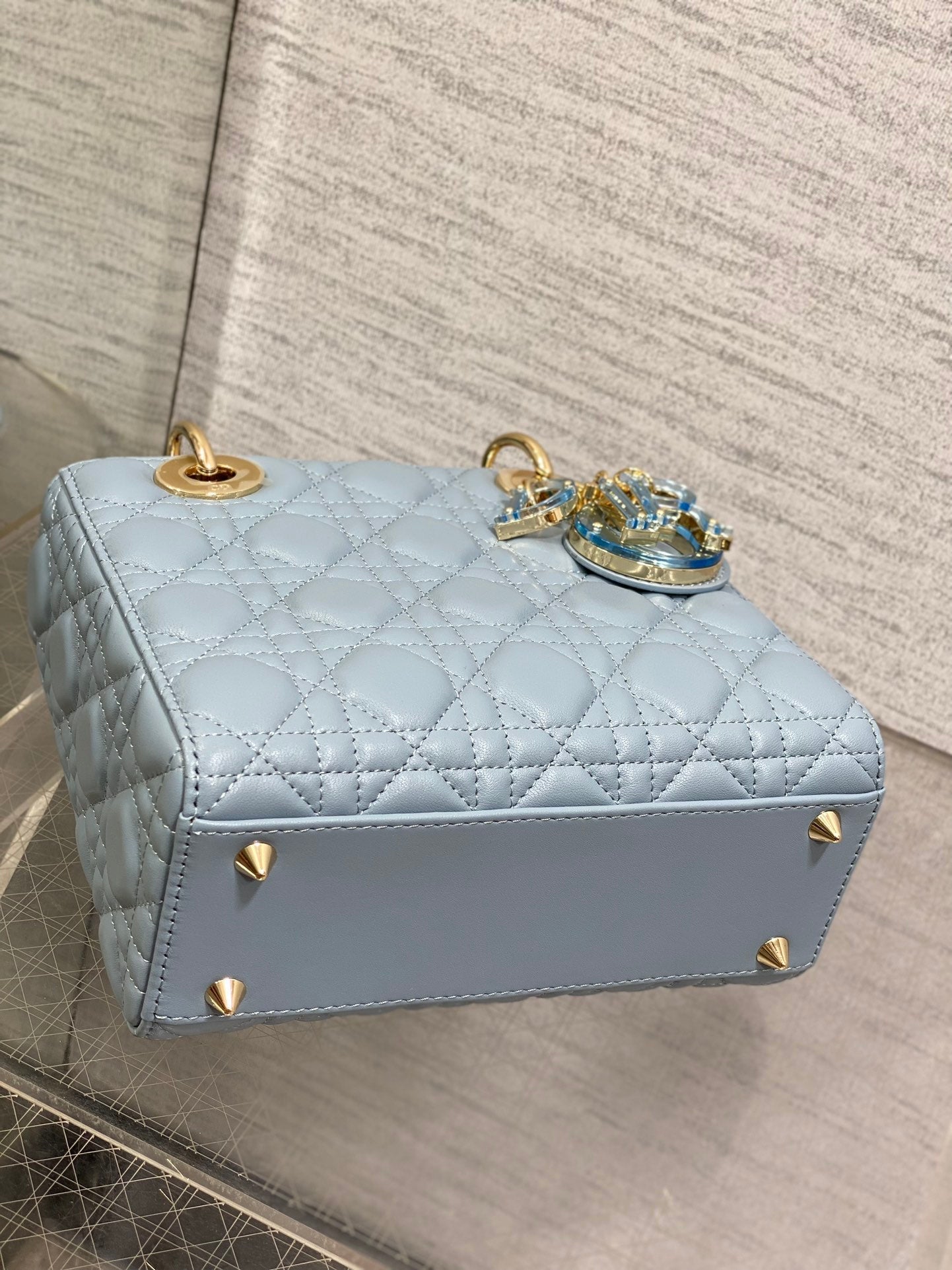 LADY MINI BAG 20 IN CERULEAN BLUE LAMBSKIN