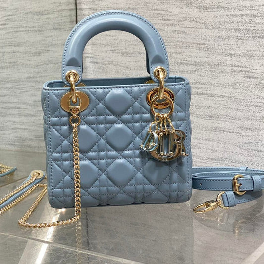 LADY MINI BAG 17 IN CERULEAN BLUE LAMBSKIN