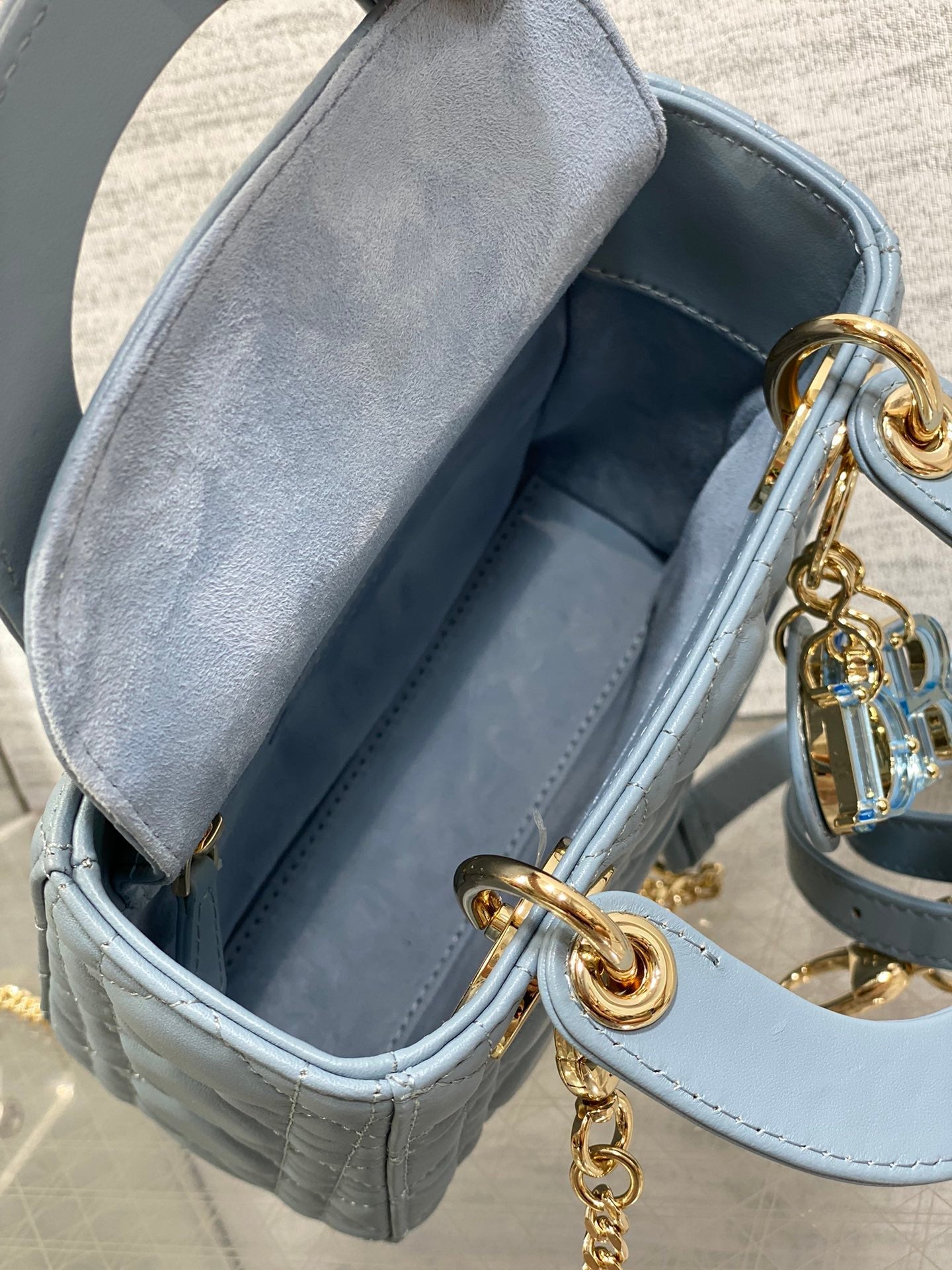 LADY MINI BAG 17 IN CERULEAN BLUE LAMBSKIN