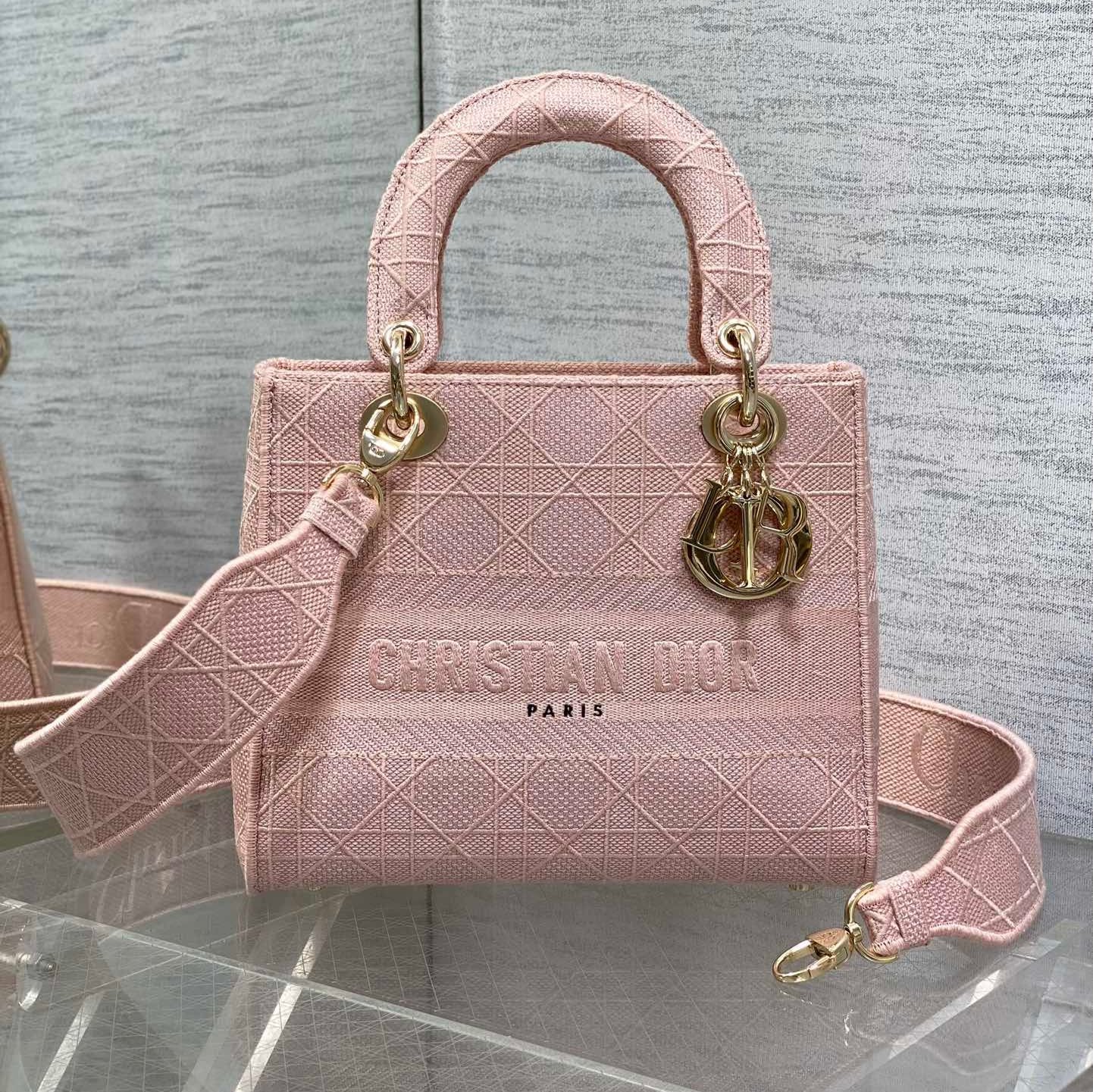 SMALL 24 LADY BAG IN PASTEL PINK CANVAS