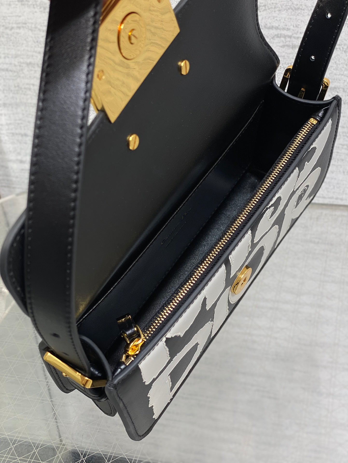 SMALL 22 FLAP BAG IN BLACK MIX WHITE LAMBSKIN WITH GOLD HARDWARE