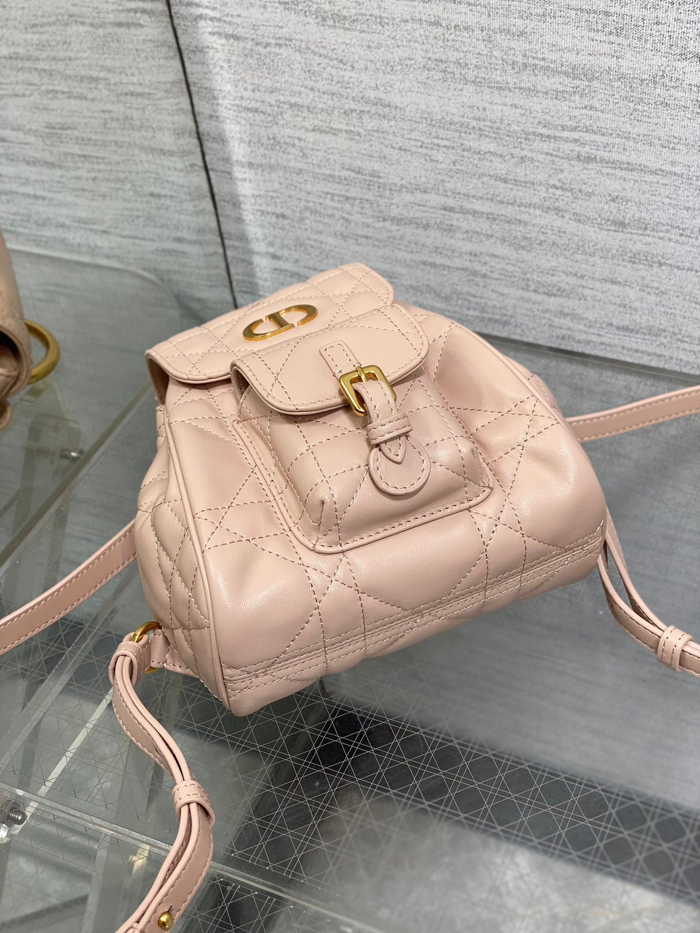 SMALL 20 CARO BACKPACK IN PEACH PINK MACROCANNAGE LAMBSKIN