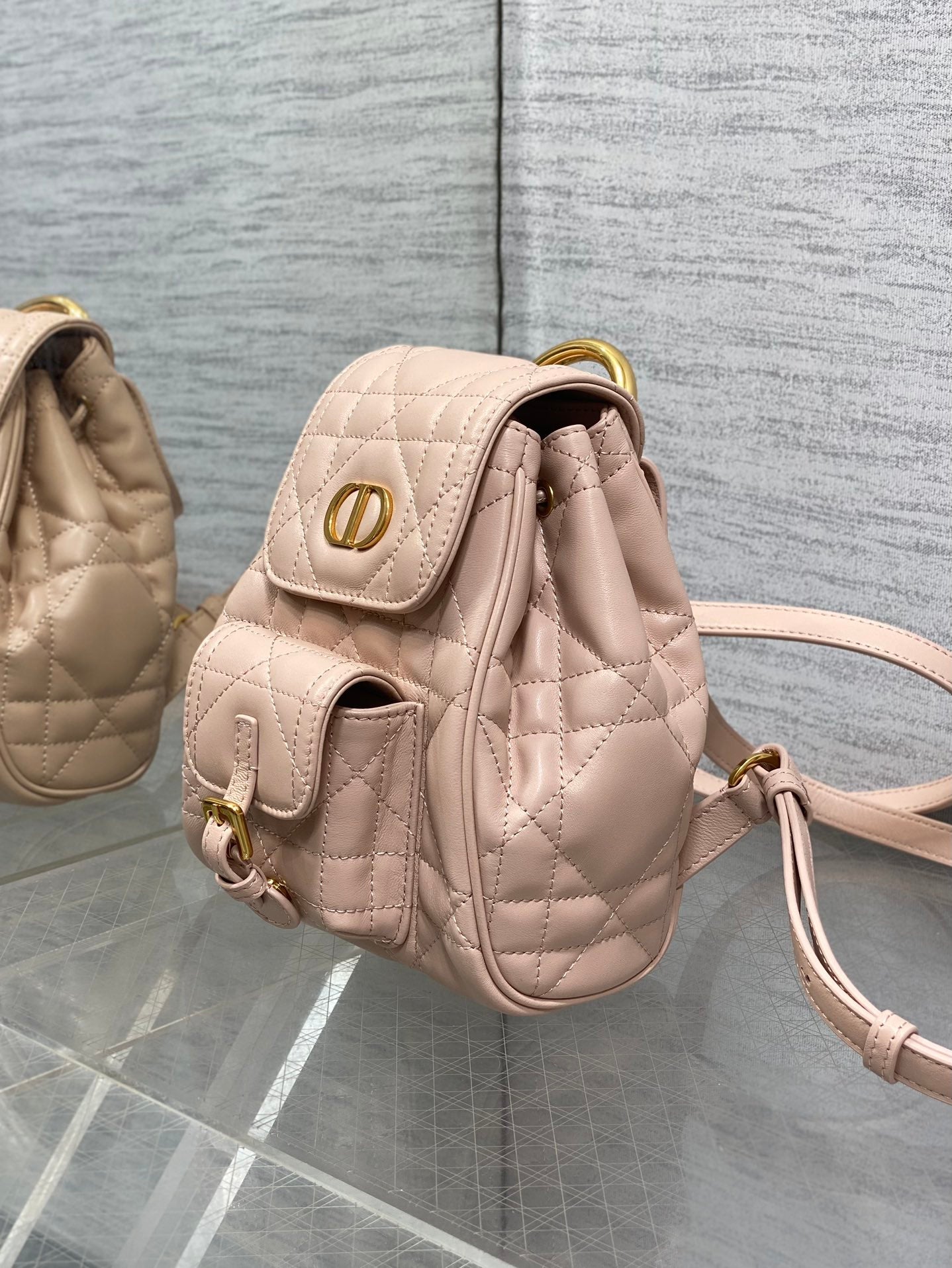 SMALL 20 CARO BACKPACK IN PEACH PINK MACROCANNAGE LAMBSKIN