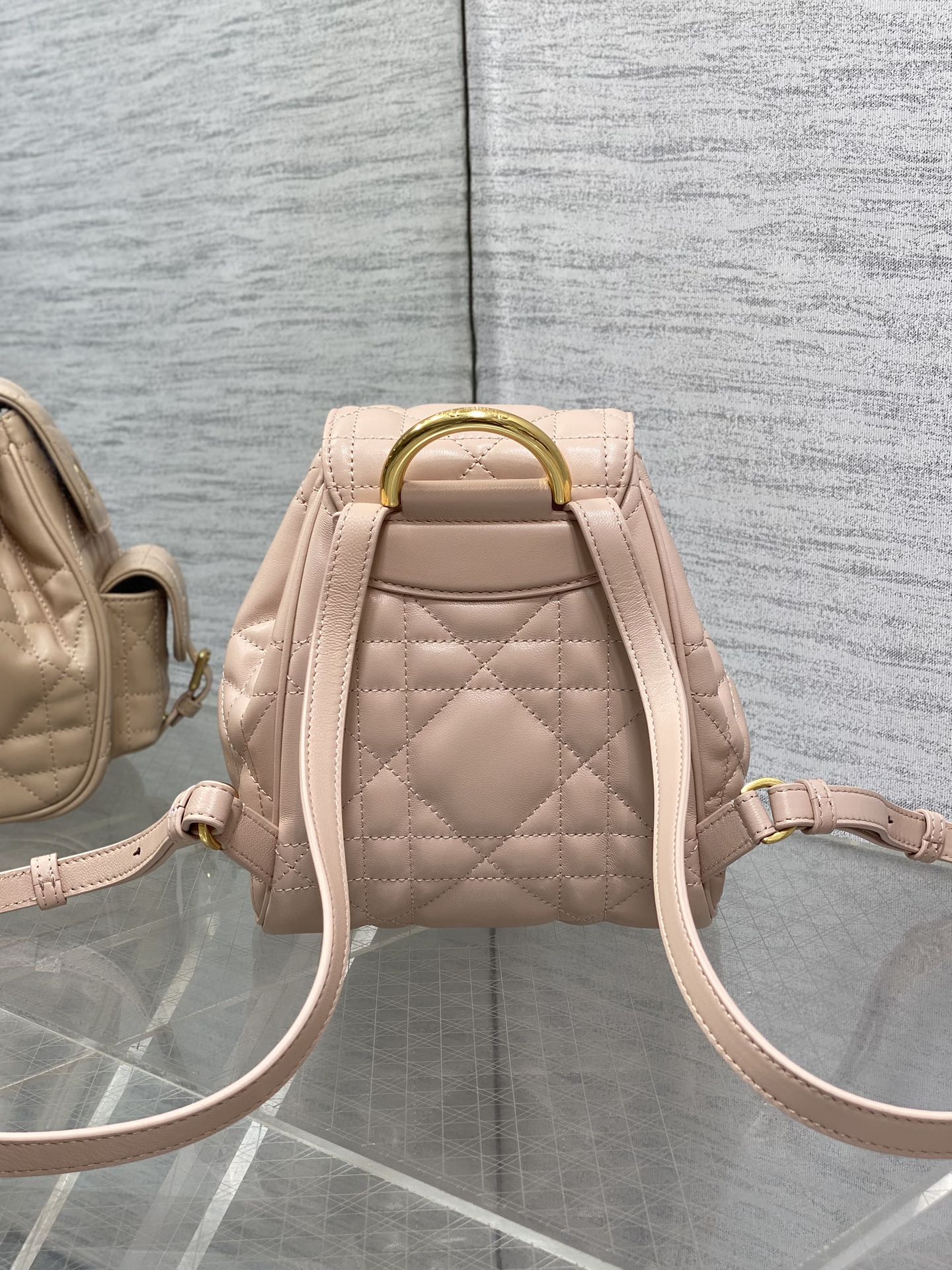 SMALL 20 CARO BACKPACK IN PEACH PINK MACROCANNAGE LAMBSKIN