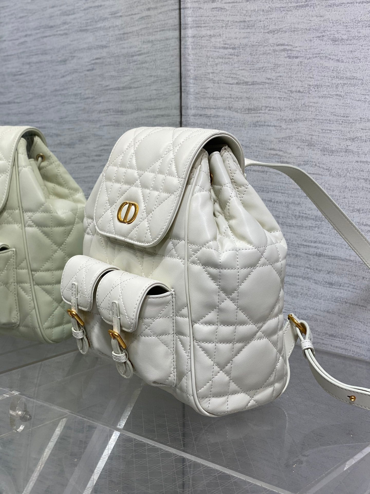 SMALL 23 CARO BACKPACK IN WHITE MACROCANNAGE LAMBSKIN