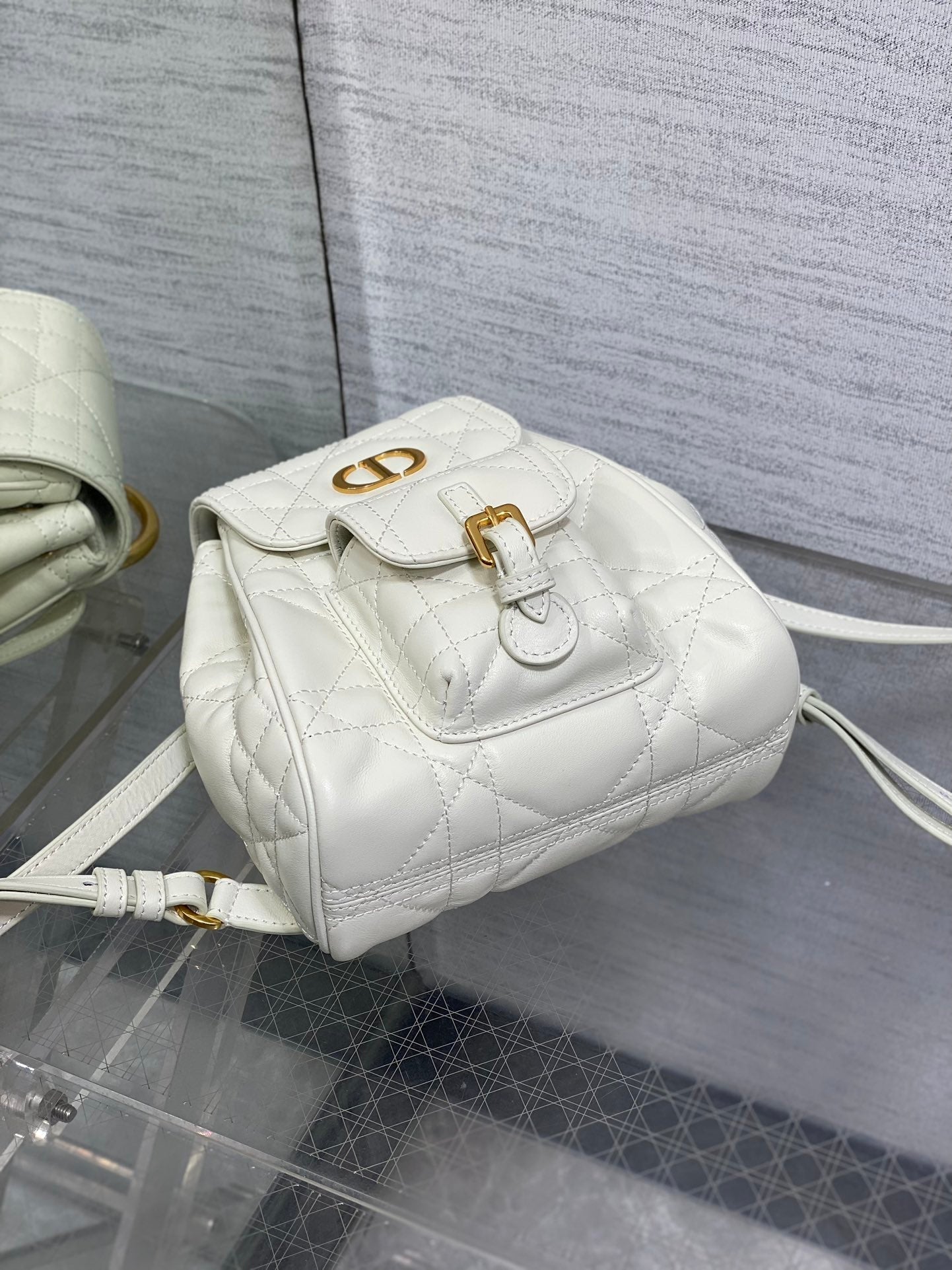 SMALL 20 CARO BACKPACK IN WHITE MACROCANNAGE LAMBSKIN