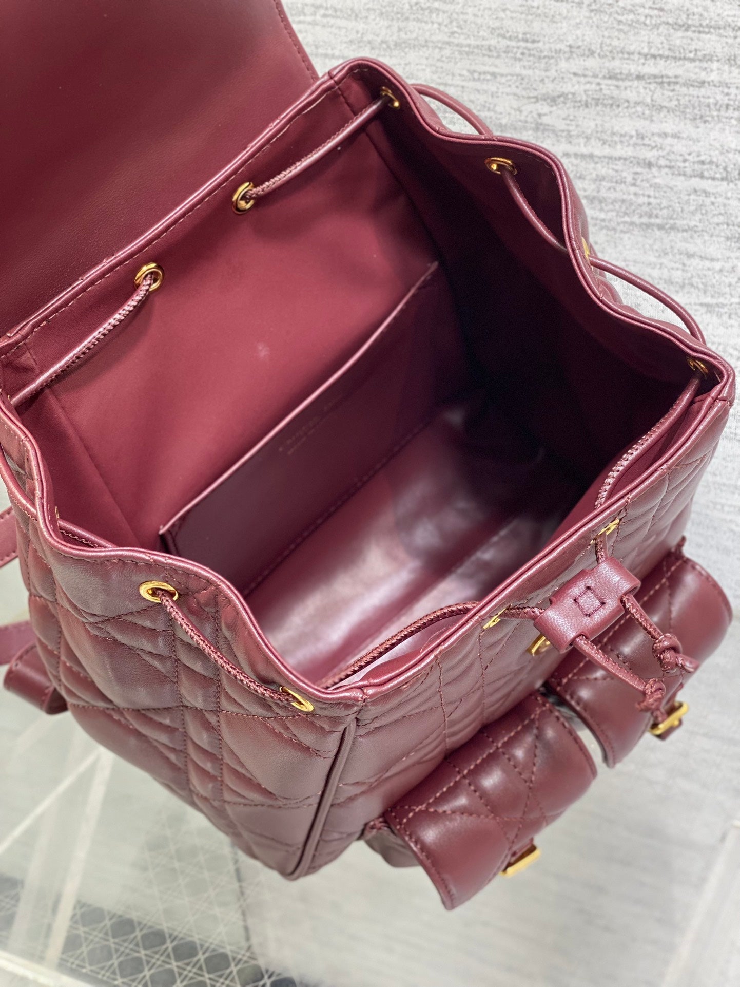 SMALL 23 CARO BACKPACK IN PLUM PURPLE MACROCANNAGE LAMBSKIN