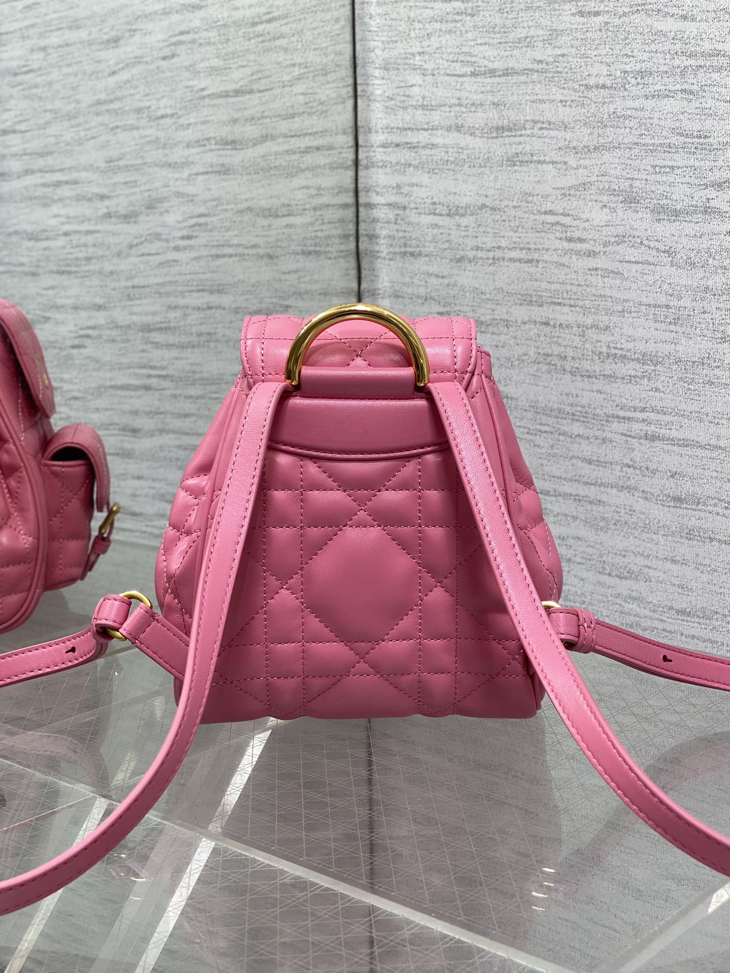 SMALL 20 CARO BACKPACK IN PUNCH PINK MACROCANNAGE LAMBSKIN