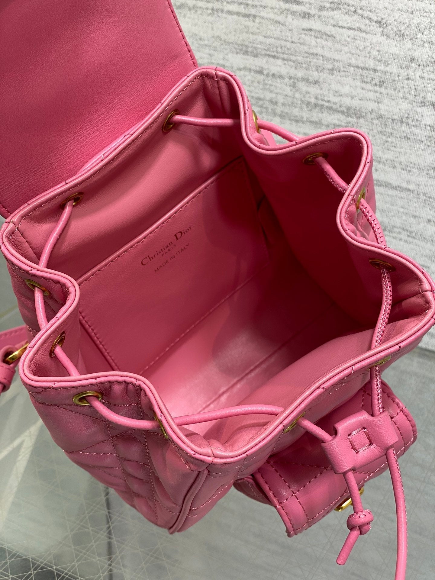 SMALL 20 CARO BACKPACK IN PUNCH PINK MACROCANNAGE LAMBSKIN