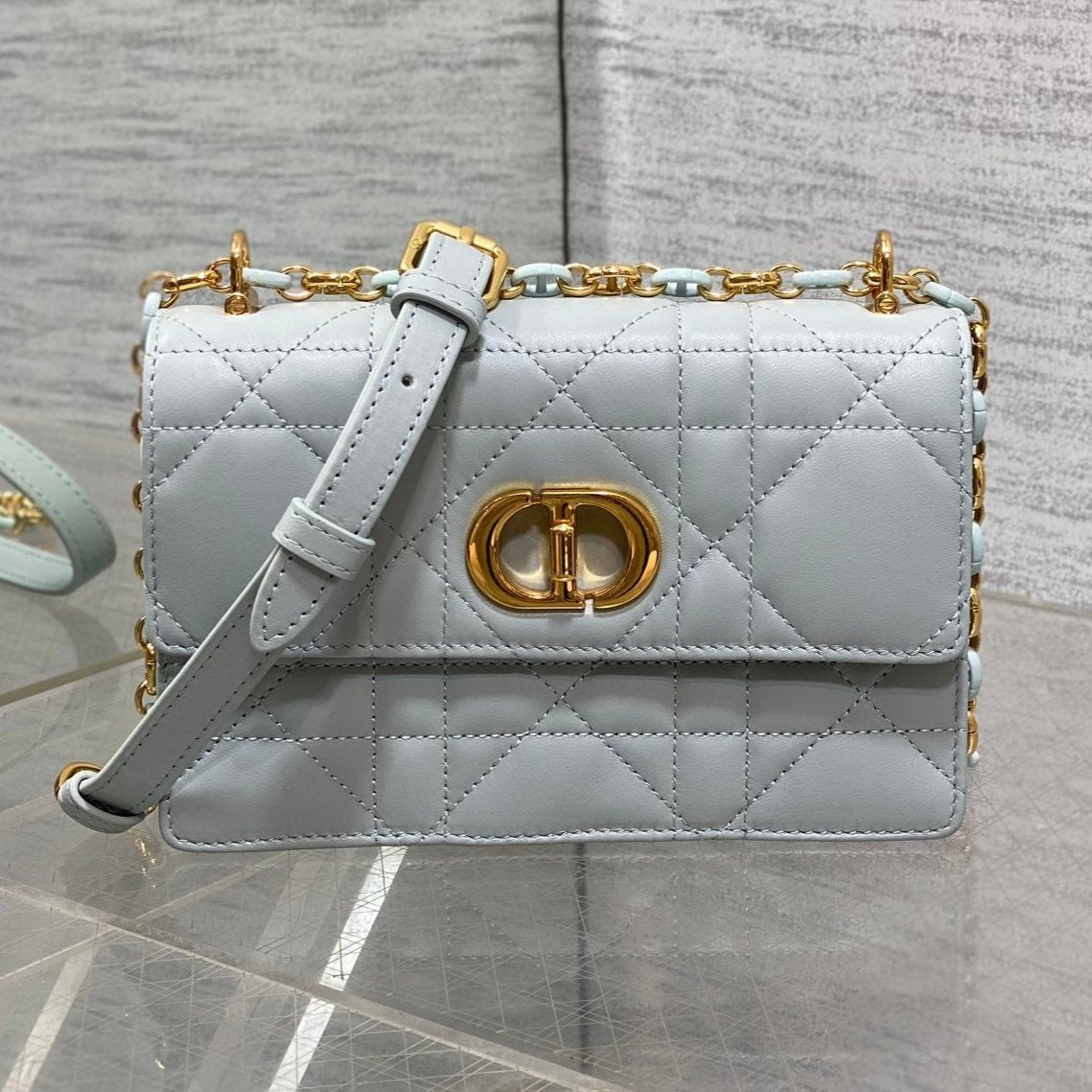 MISS CARO MINI 17 BAG IN CHROME GRAY MACROCANNAGE LAMBSKIN