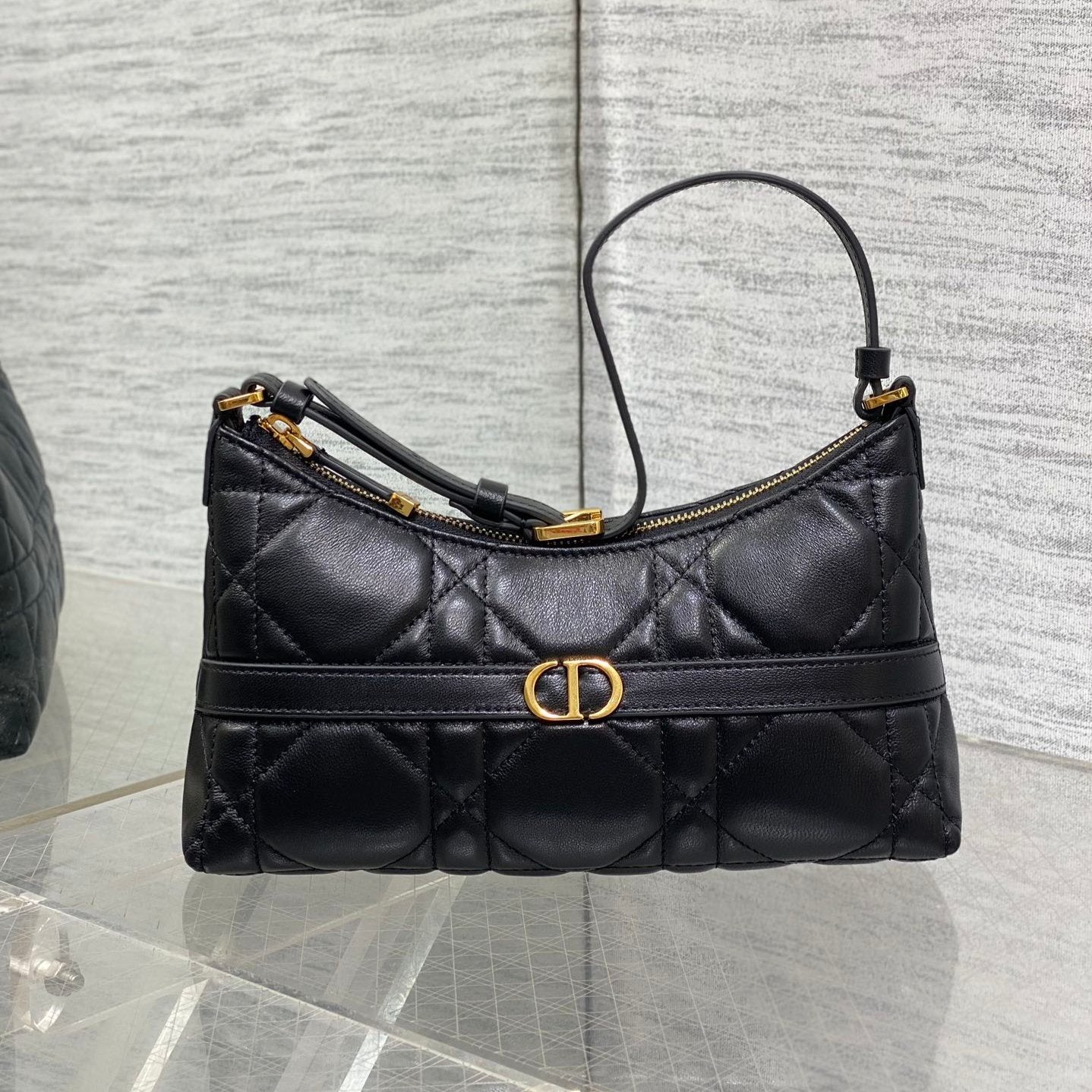 MISS CARO CIGALE MINI 24 BAG IN BLACK MACROCANNAGE LAMBSKIN