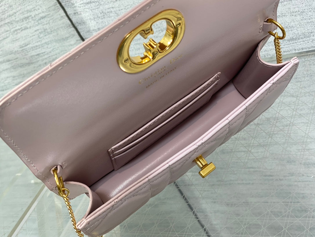 MONTAIGNE AVENUE MINI 19 BAG IN LIGHT PINK CALFSKIN WITH GOLD HARDWARE