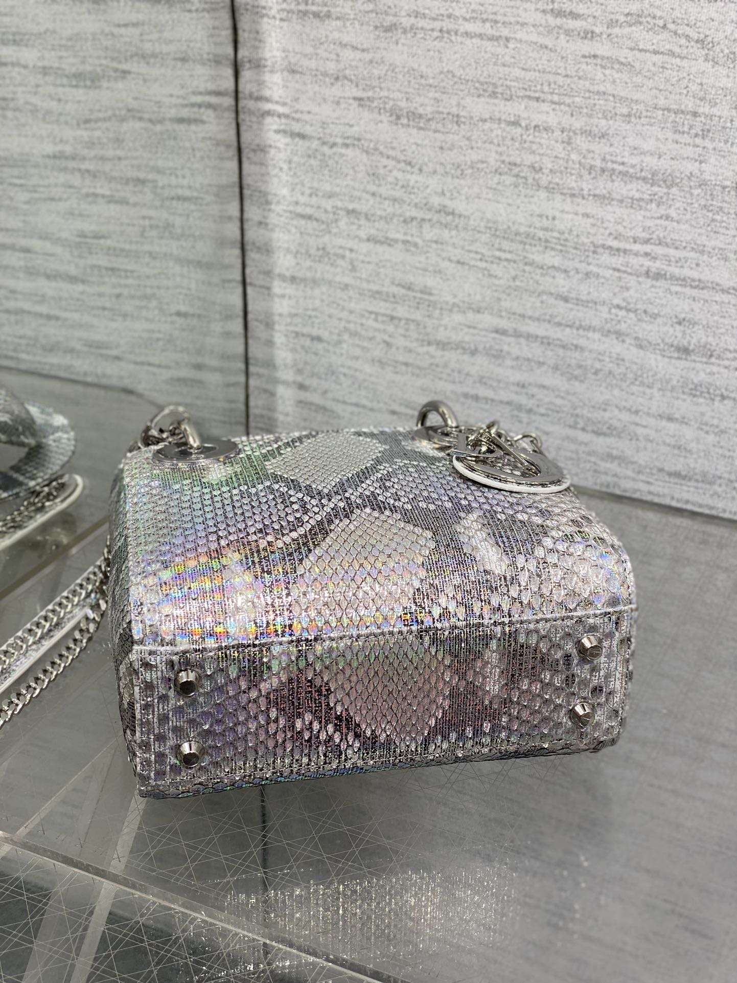 MINI 17 LADY BAG IN SILVER SNAKESKIN PATTERN LAMBSKIN