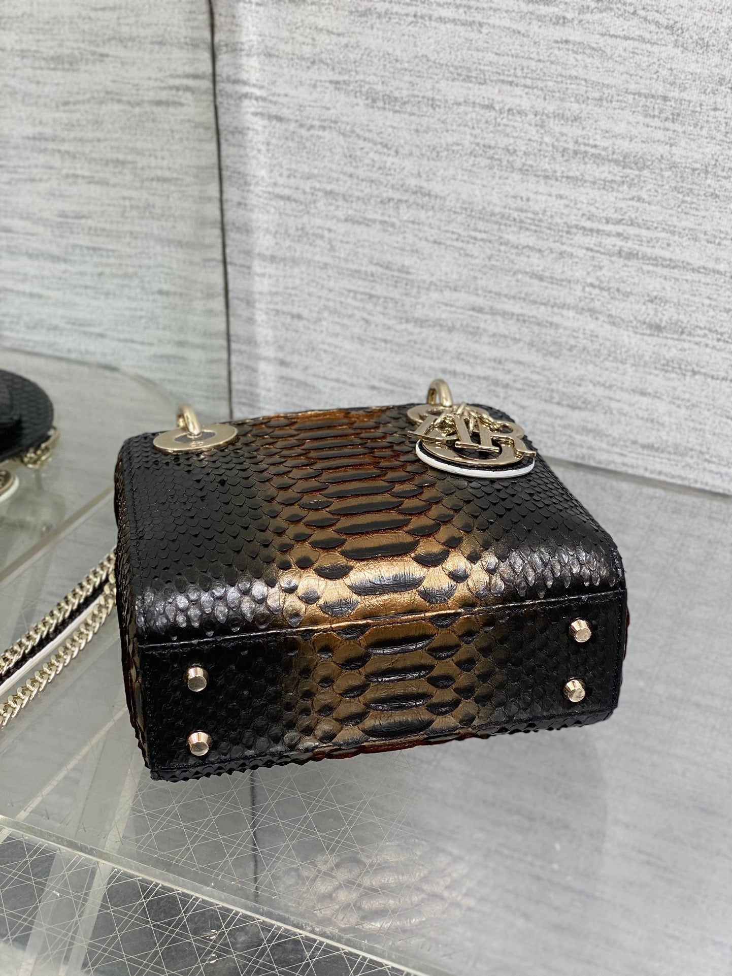 MINI 17 LADY BAG IN BLACK MIX COFFEE BROWN SNAKESKIN PATTERN LAMBSKIN