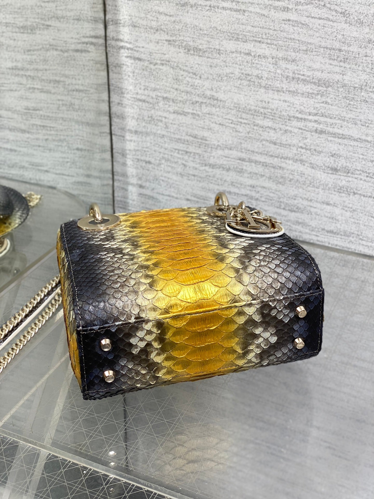 MINI 17 LADY BAG IN SUN FLOWER MIX BLACK SNAKESKIN PATTERN LAMBSKIN