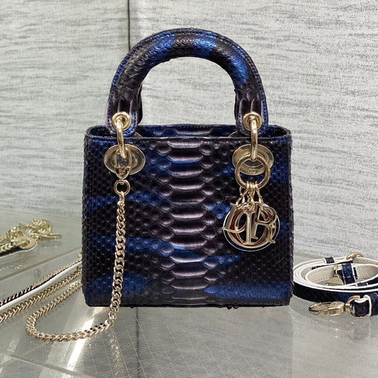 MINI 17 LADY BAG IN NAVY BLUE MIX BLACK SNAKESKIN PATTERN LAMBSKIN