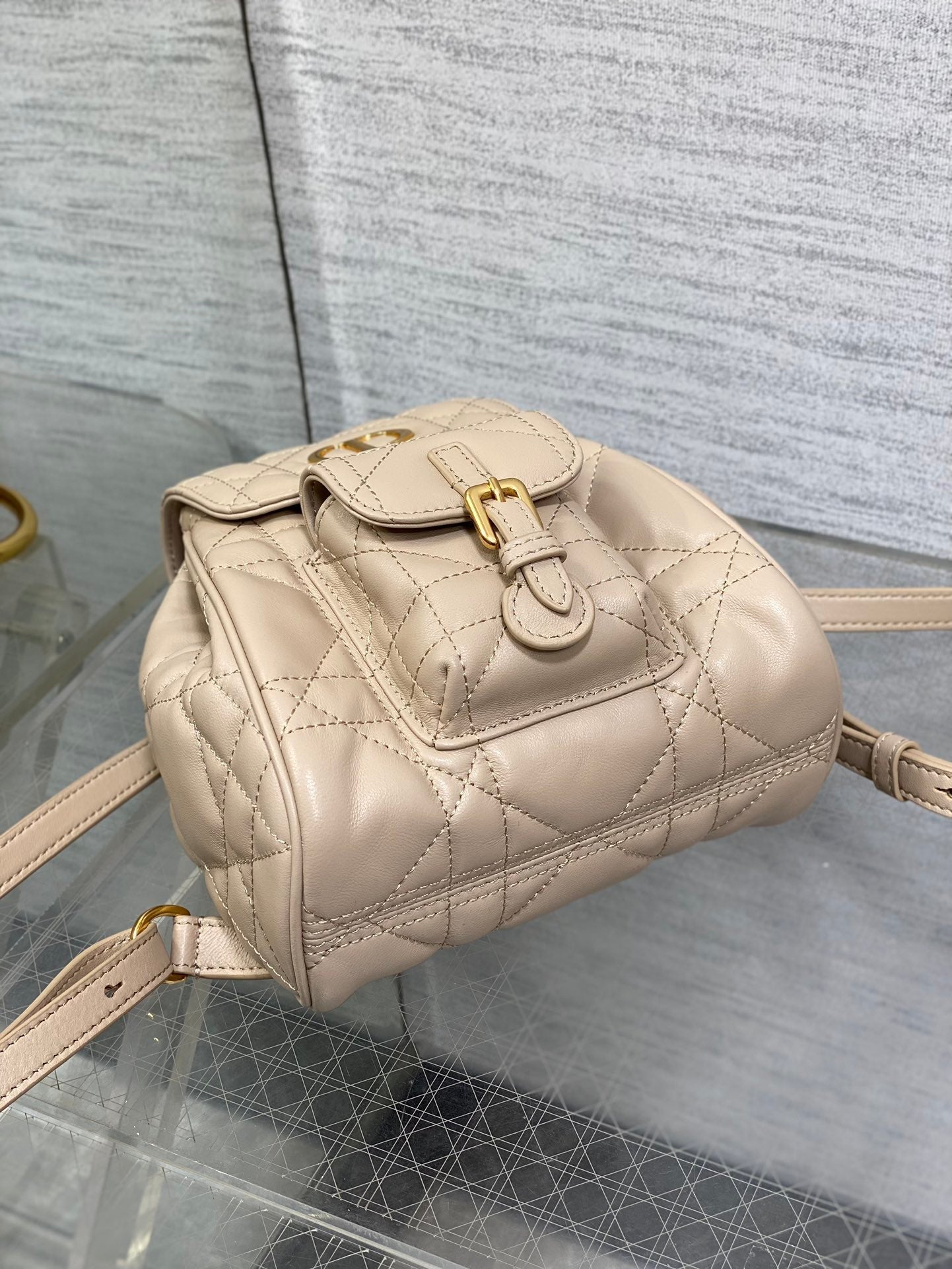 SMALL 20 CARO BACKPACK IN ALMOND BEIGE MACROCANNAGE LAMBSKIN