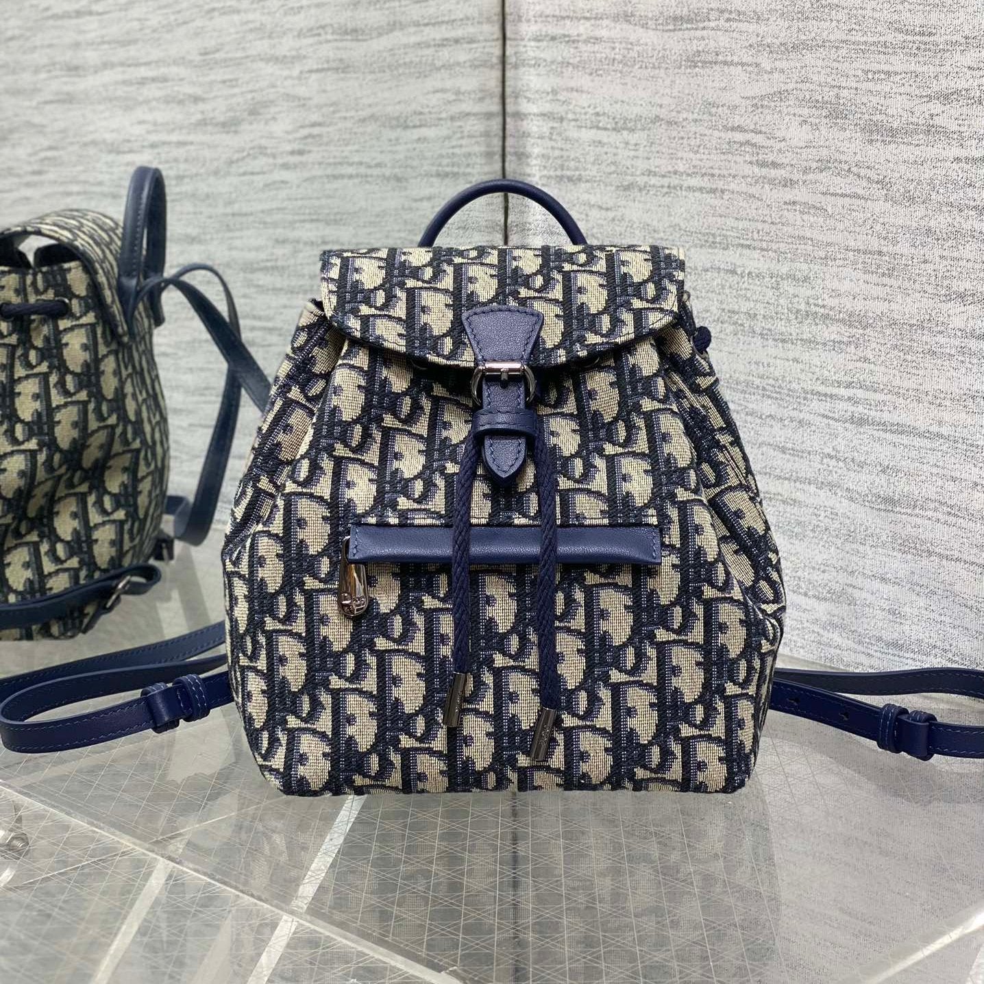 BACKPACK 19 IN BLUE OBLIQUE MONOGRAM JACQUARD