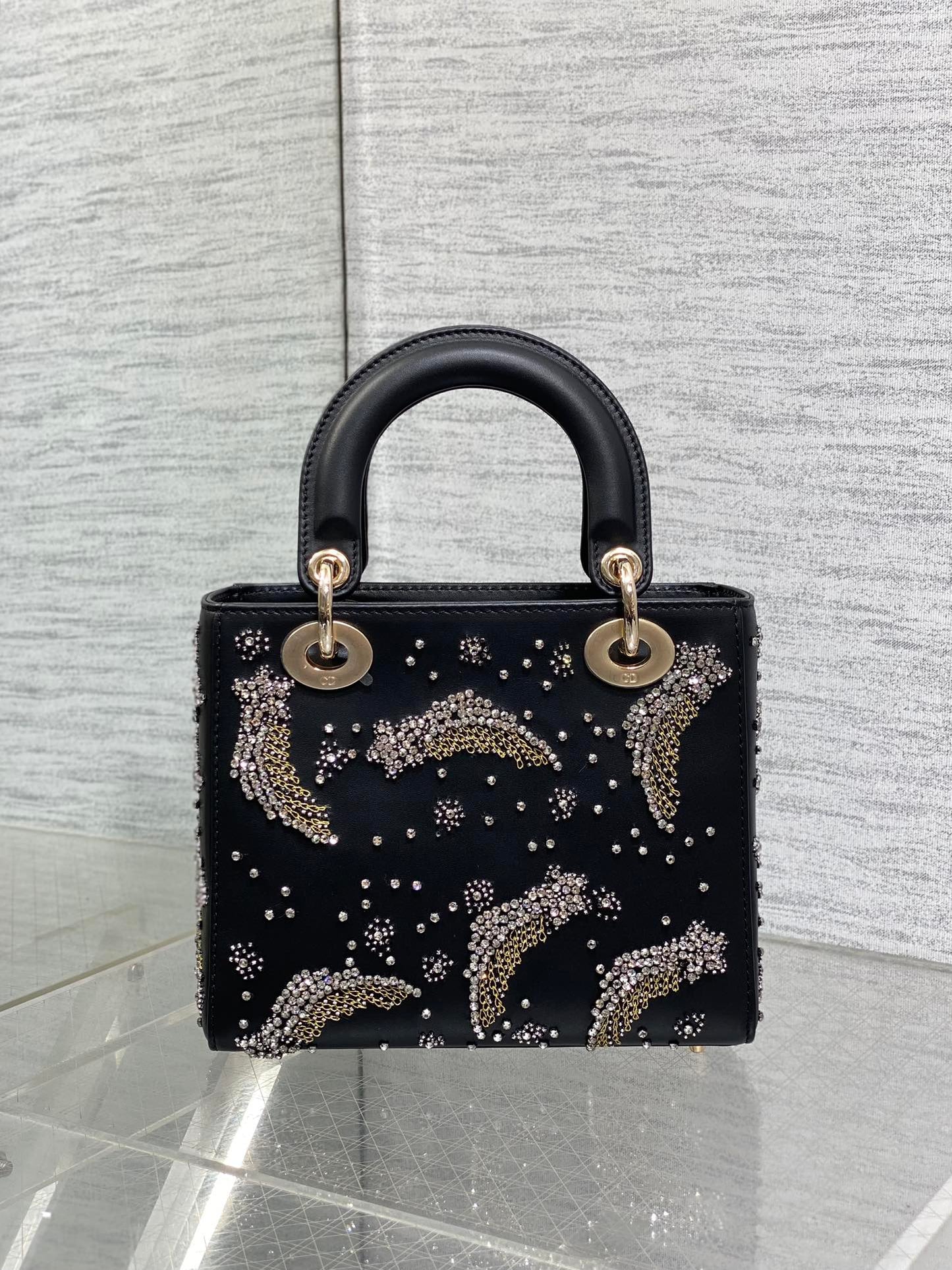 SMALL 20 BAG BLACK LAMBSKIN WITH SHOOTING STAR EMBROIDERY WOMEN