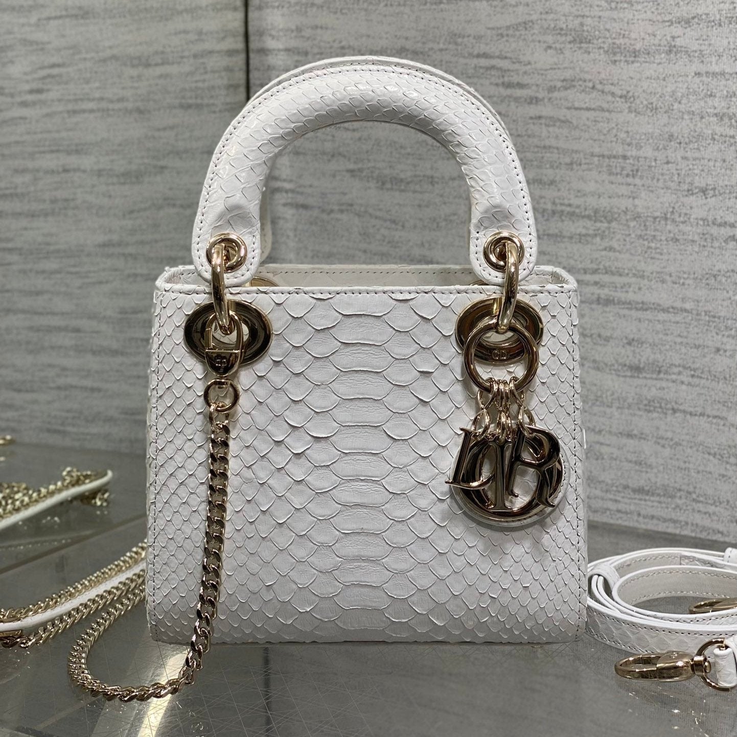 MINI 17 LADY BAG IN WHITE SNAKESKIN PATTERN LAMBSKIN