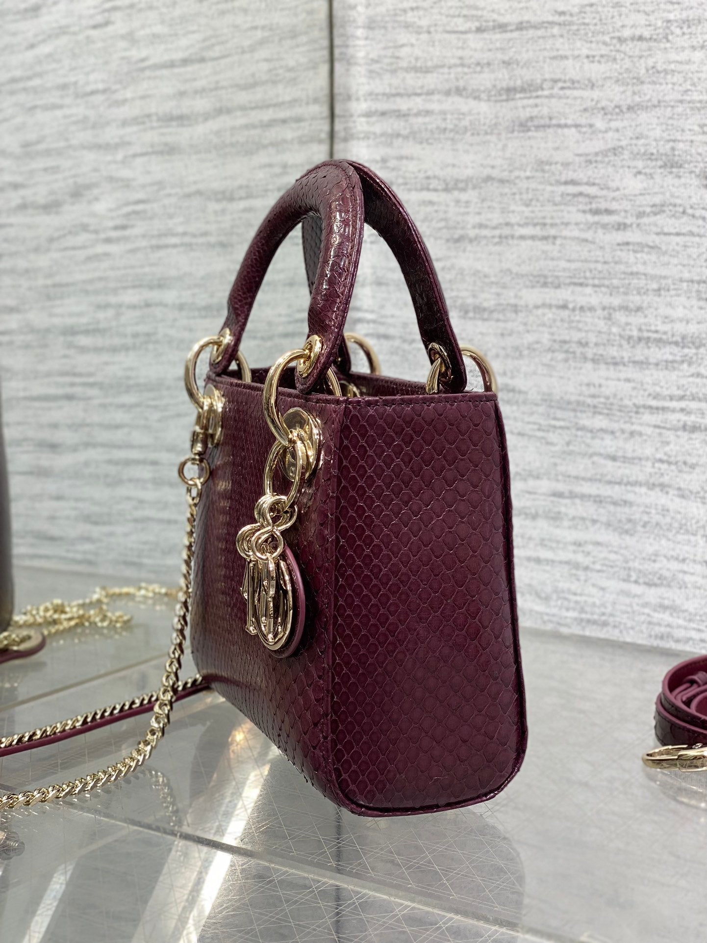 MINI 17 LADY BAG IN PLUM PURPLE SNAKESKIN PATTERN LAMBSKIN