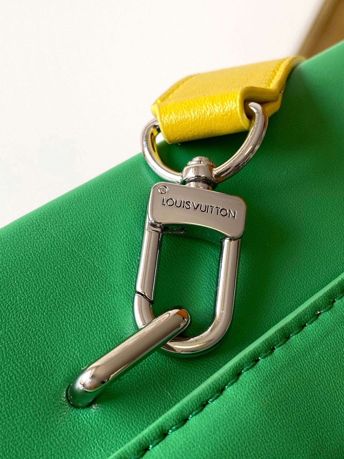 SHOPPER BAG 23 IN GREEN YELLOW CALFSKIN EMBROIDERED LOGO