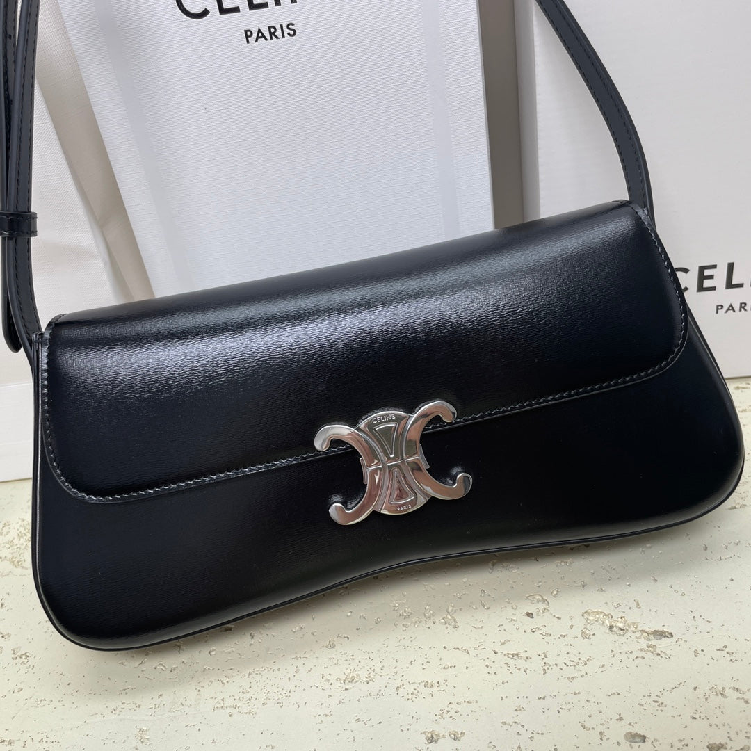 LOLA BAGUETTE BAG 28 IN BLACK SHINNY CALFSKIN