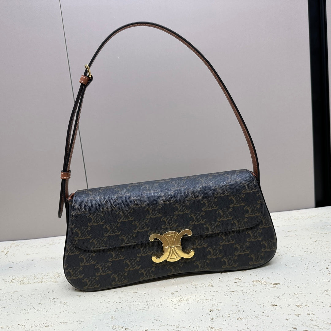 LOLA BAGUETTE BAG 28 IN DARK BROWN MONOGRAM CANVAS AND CALFSKIN