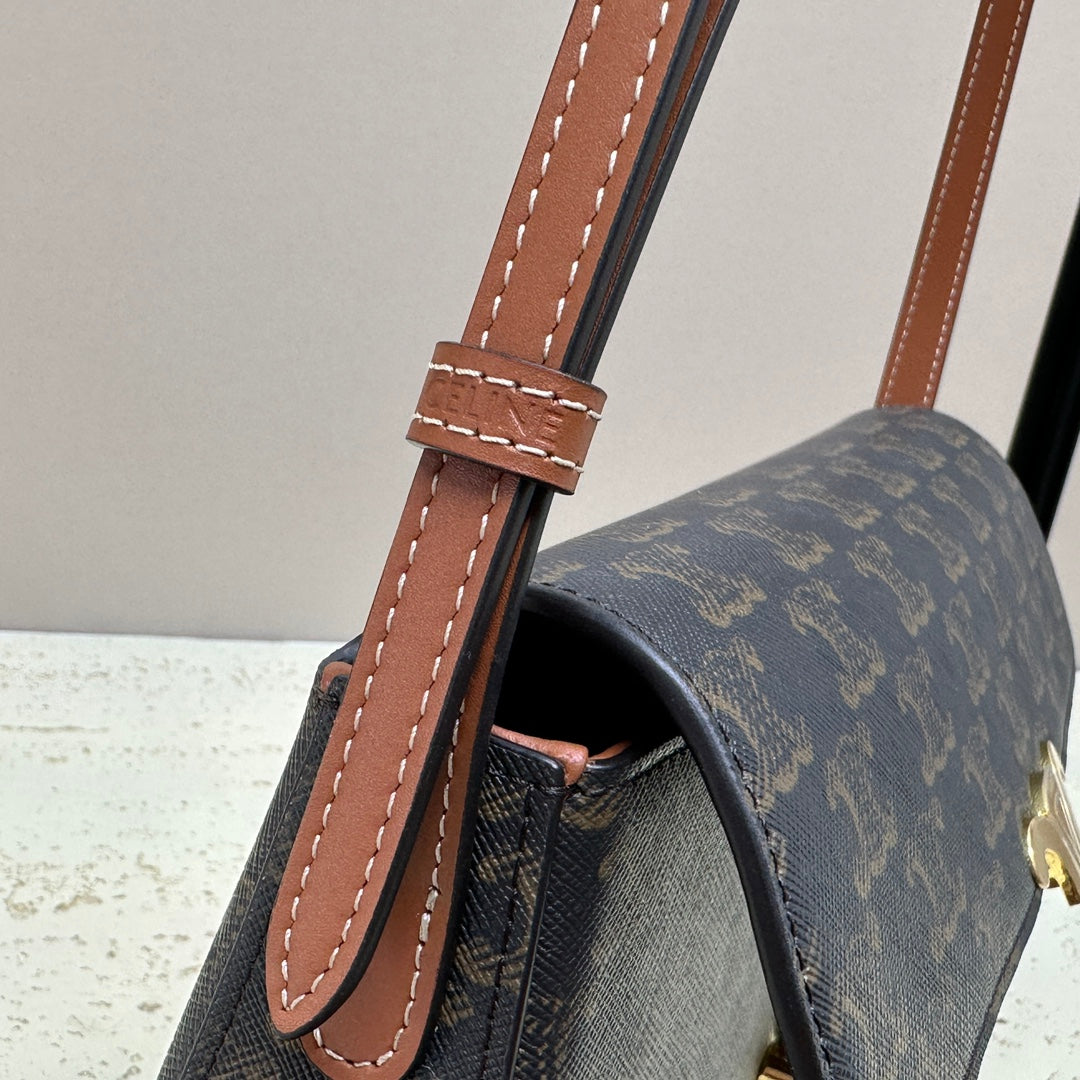 LOLA BAGUETTE BAG 28 IN DARK BROWN MONOGRAM CANVAS AND CALFSKIN