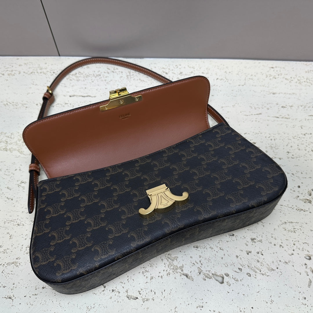 LOLA BAGUETTE BAG 28 IN DARK BROWN MONOGRAM CANVAS AND CALFSKIN