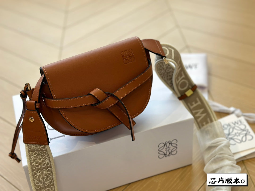 LOE MINI 18 GATE DUAL BAG IN TAN SOFT CALFSKIN AND JACQUARD