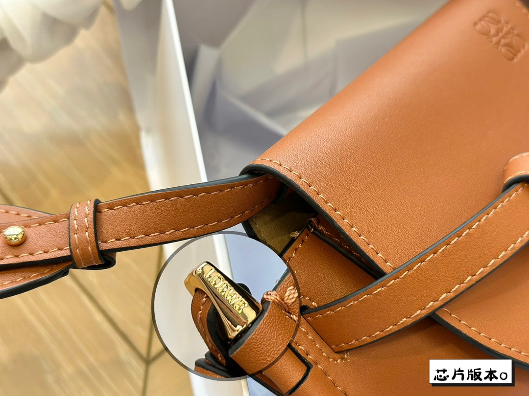 LOE MINI 18 GATE DUAL BAG IN TAN SOFT CALFSKIN AND JACQUARD