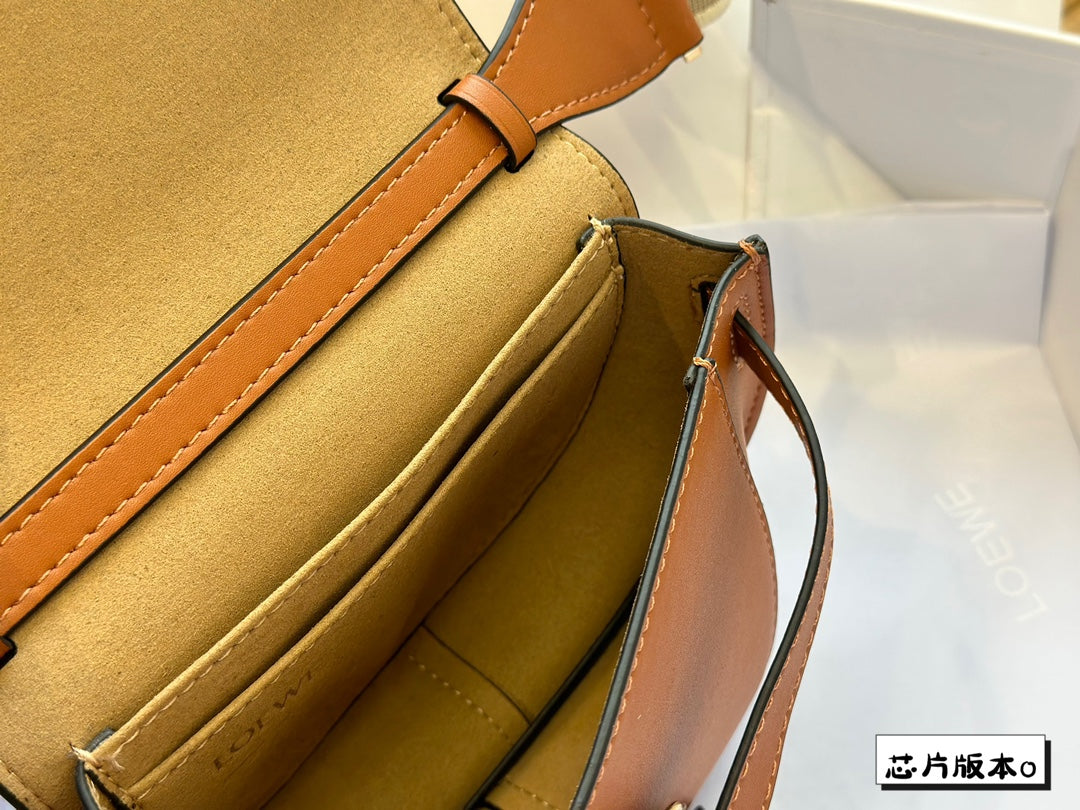 LOE MINI 18 GATE DUAL BAG IN TAN SOFT CALFSKIN AND JACQUARD