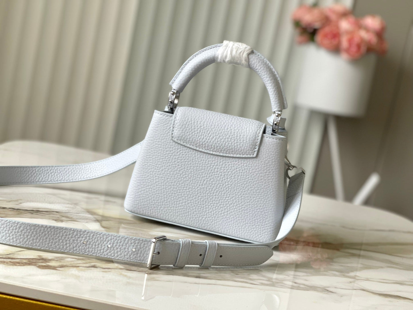 CAPUCINES MINI 21 IN CHROME GRAY TAURILLON SILVER HARDWARE