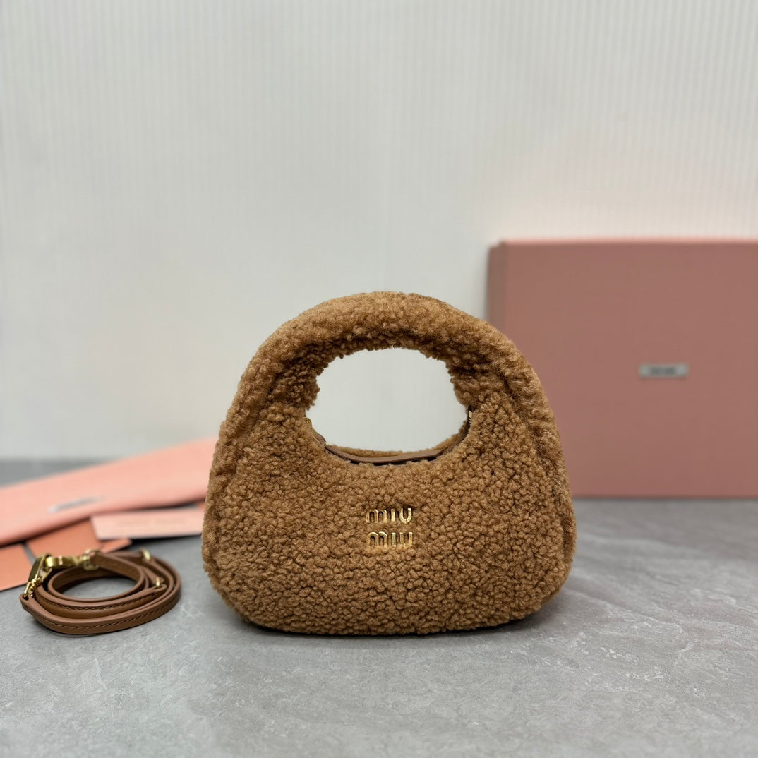 WANDER MINI HOBO BAG 18 IN BROWN SHEARLING