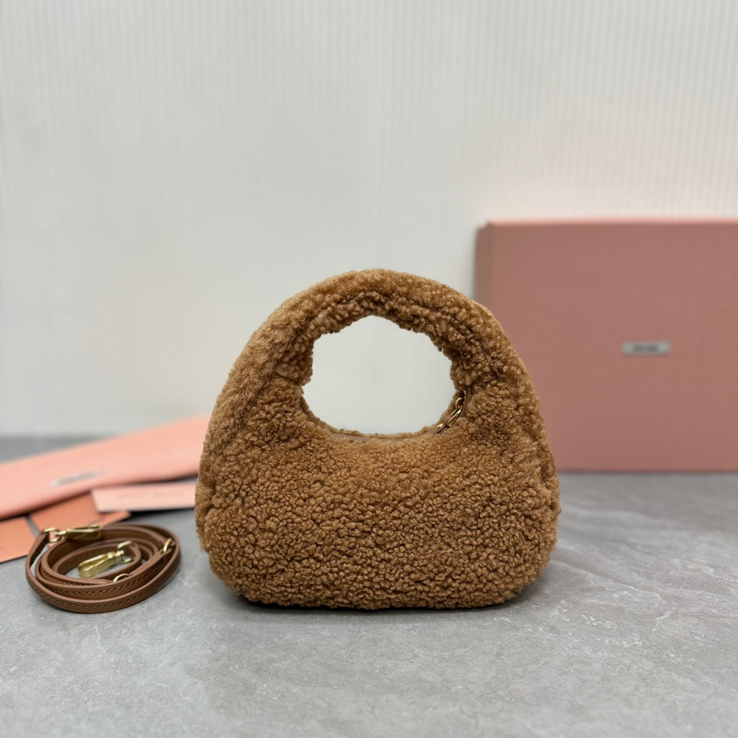 WANDER MINI HOBO BAG 18 IN BROWN SHEARLING