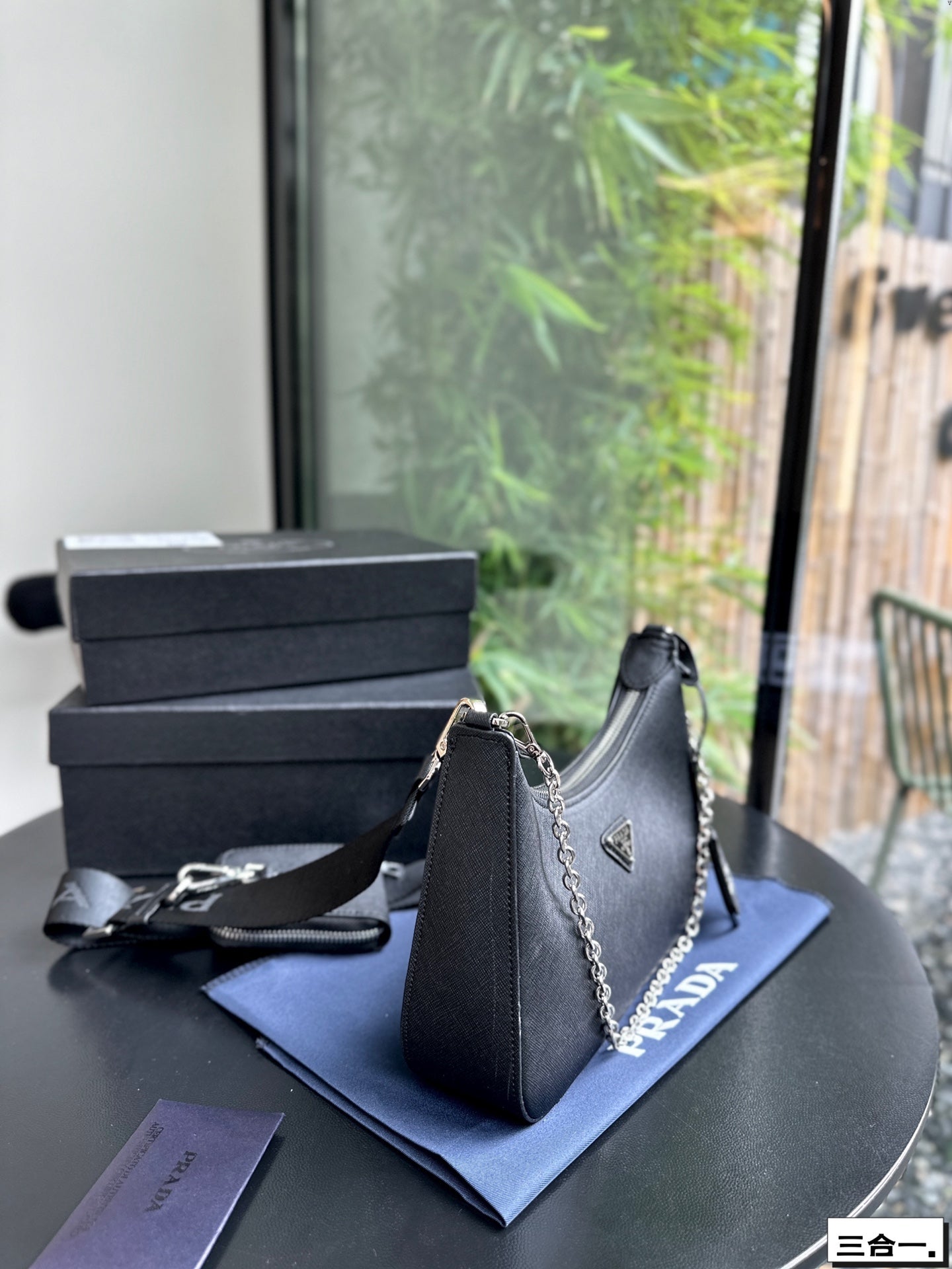 PRA 22 BAG IN BLACK SATIN WITH RHINSTONE SILVER HARDWARE