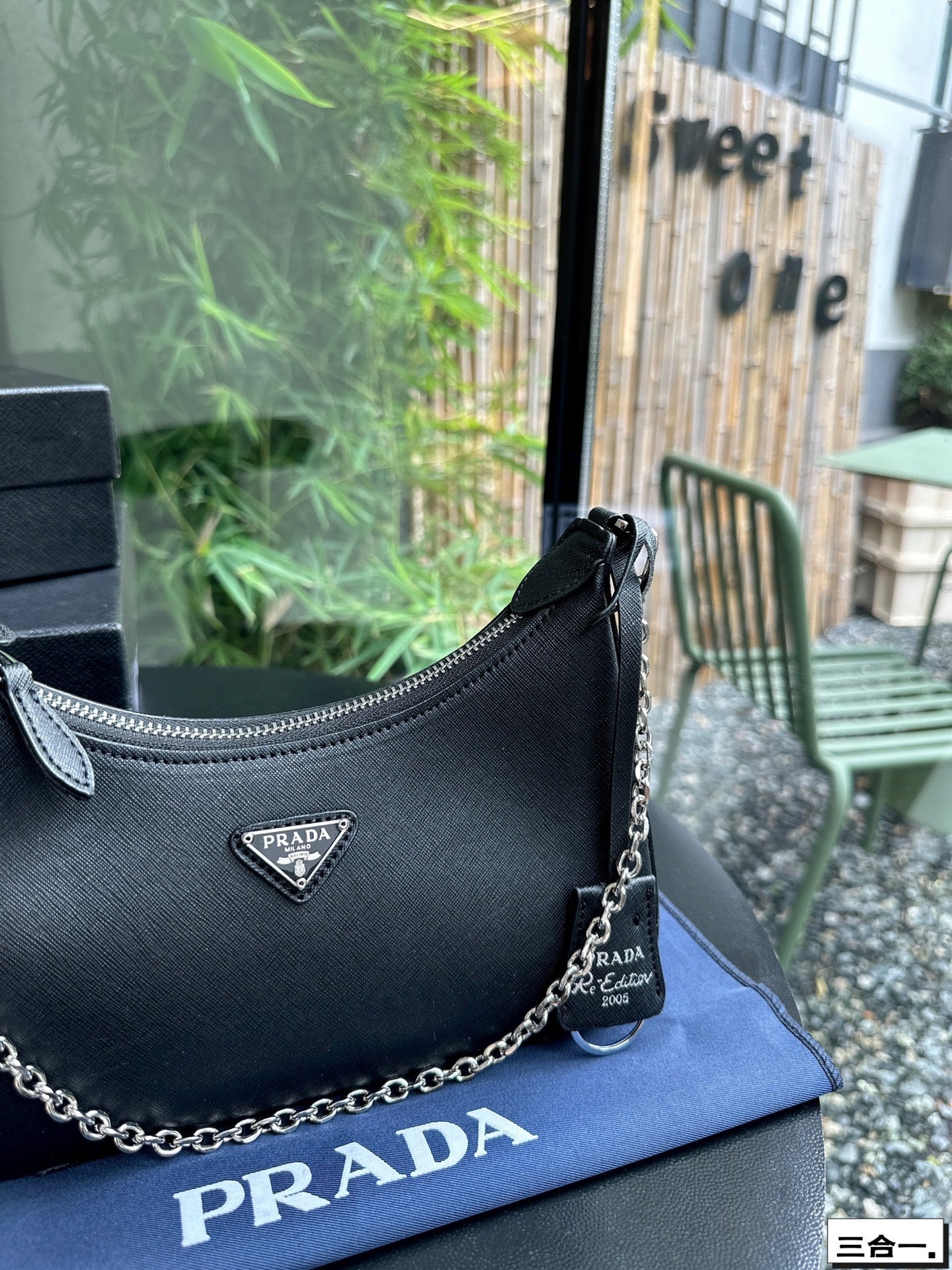 PRA 22 BAG IN BLACK SATIN WITH RHINSTONE SILVER HARDWARE